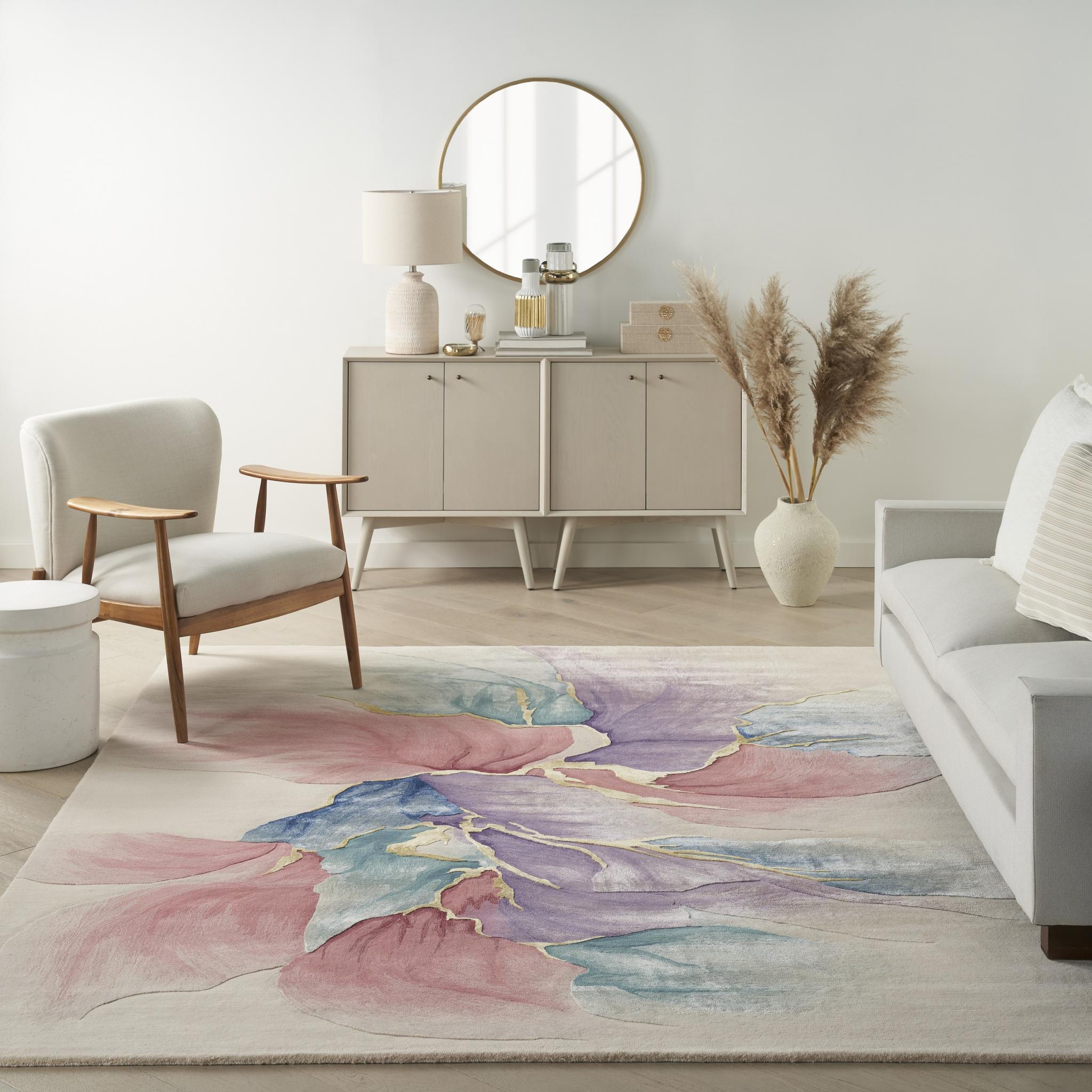 Prismatic Abstract Rug by Nourison Modern Luxury Soft Wool Silky Viscose Hand Tufted PRS34 Rug in Ivory Medium 114x175 cm (4'x5'9'')