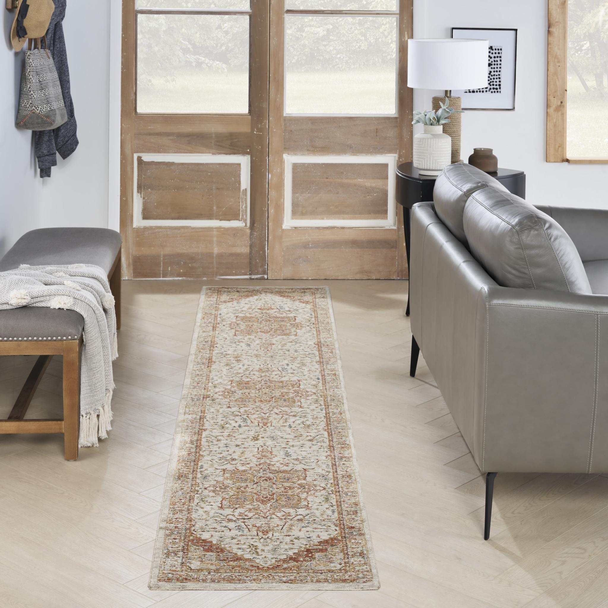 Sahar SHR06 Traditional Classic Medallion Persian Vintage Floral Ivory Rust Rug Runner 69x310 cm (2'3"x10'2")