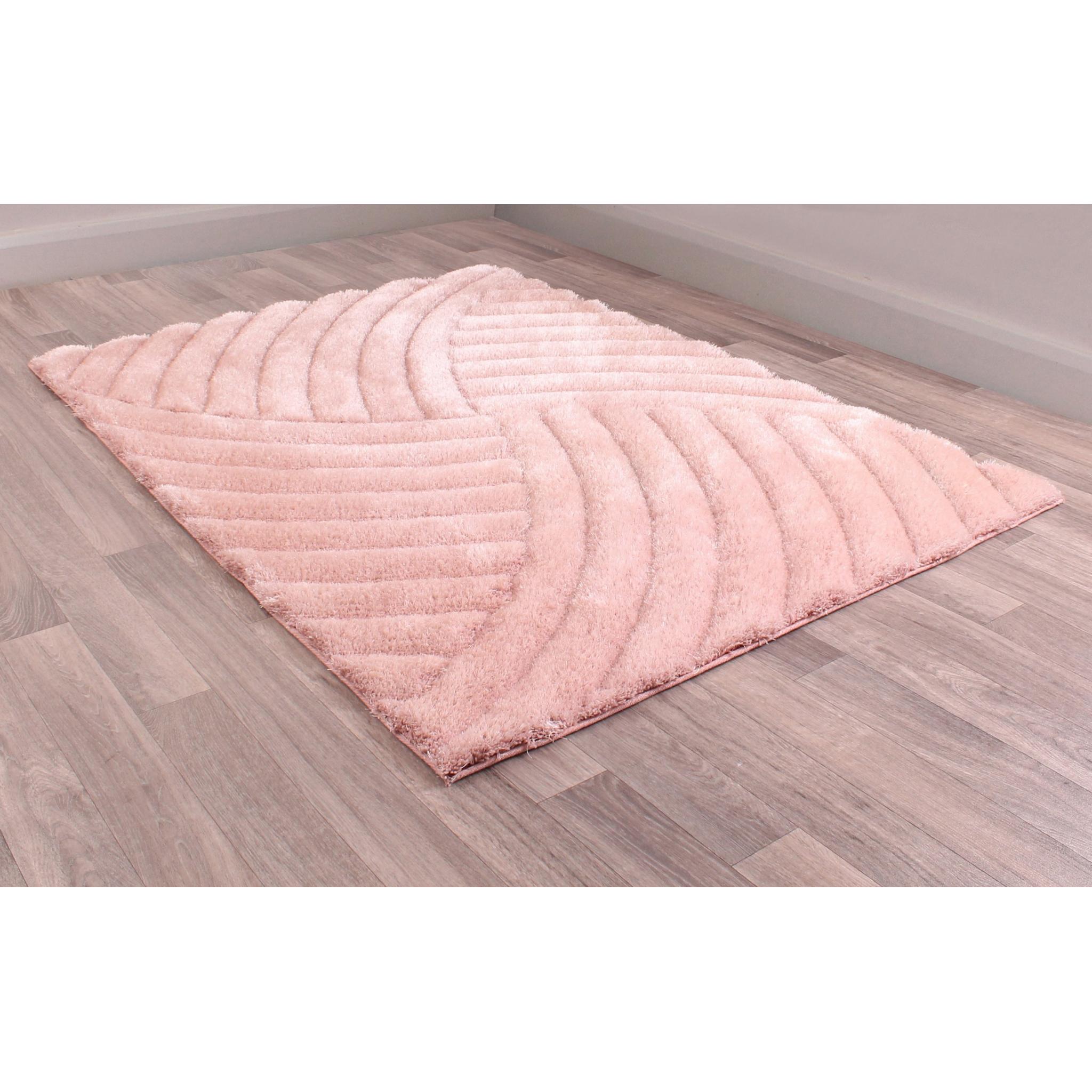 Modern 3D Carved Mumbai Soft Fluffy Shaggy Rug Pink 60x110cm (2'x3'7")