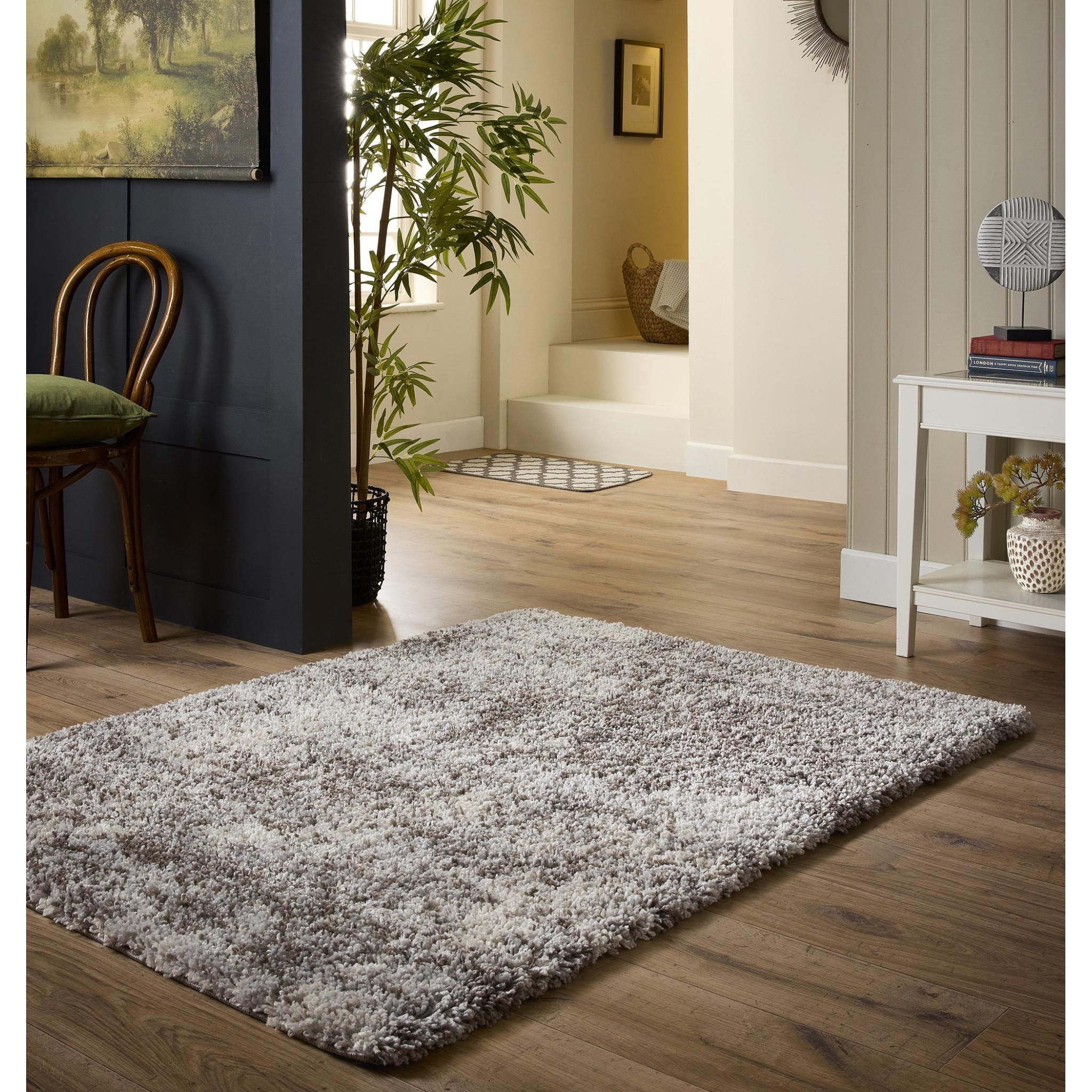 Hadley Rug Modern Plain Marbled Effect Shaggy Thick Soft Fluffy Beige Grey Mix Rug by Origins Small 80x150 cm (2'6"x5')