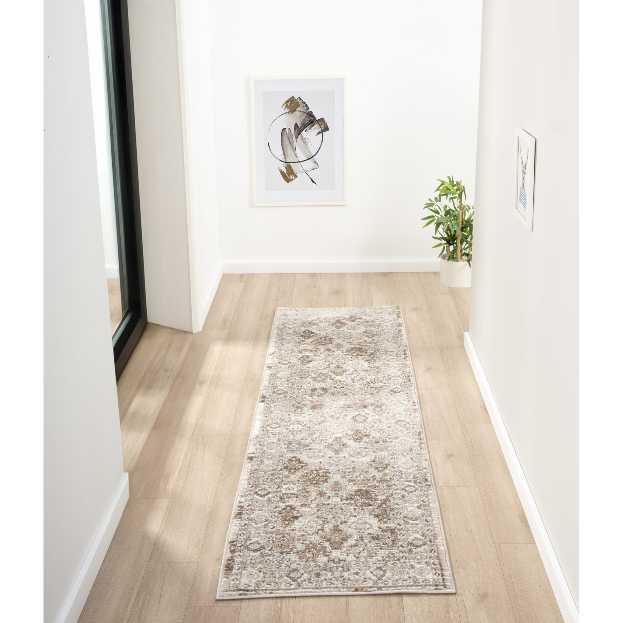 Vintage 550AC Traditional Bordered Cream Beige Rug and Hallway Runner Runner 66x230 cm (2'5"x7'7")