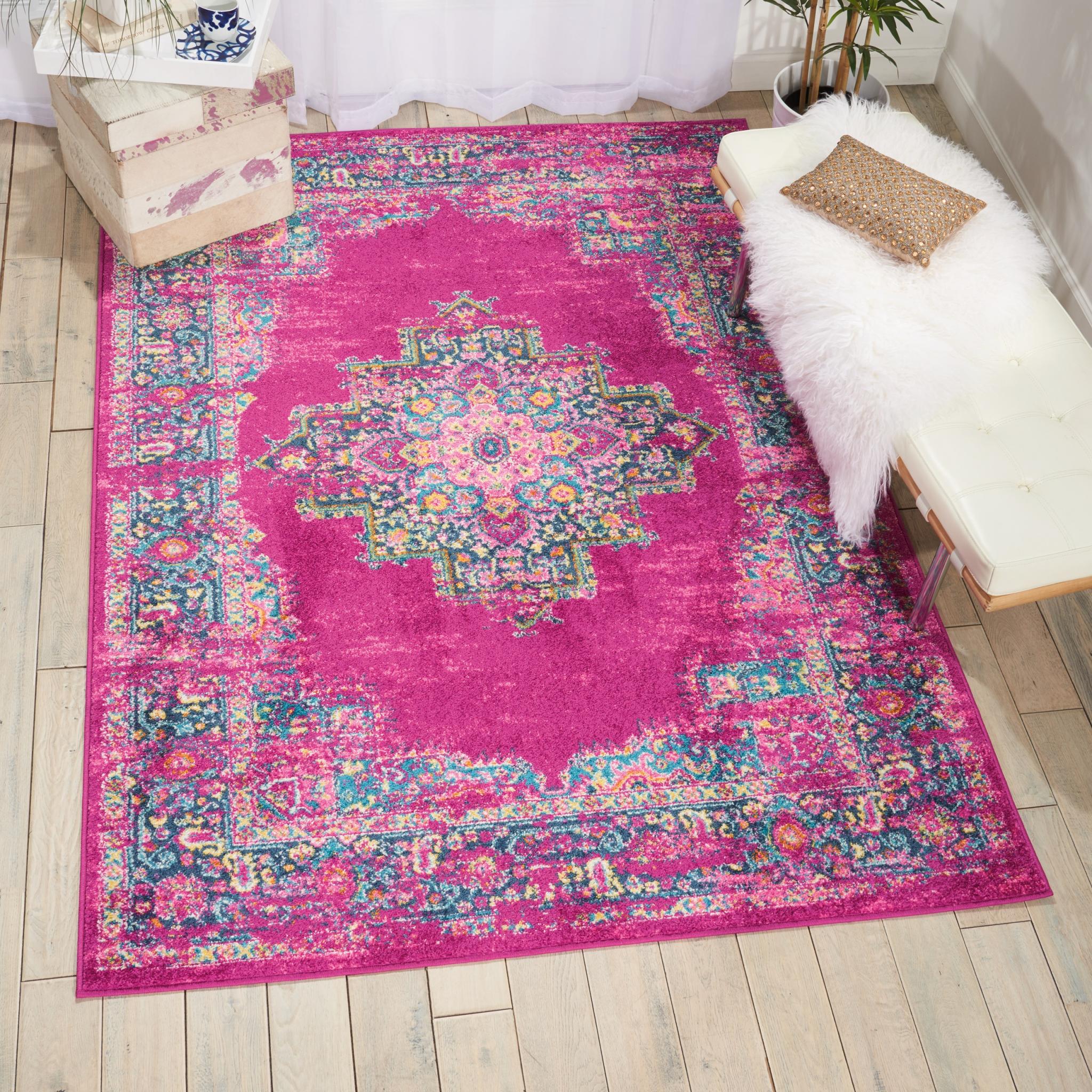 Nourison Passion PSN03 Traditional Medallion Persian Rug in Fuchsia Medium 114x175 cm (4'x5'9'')