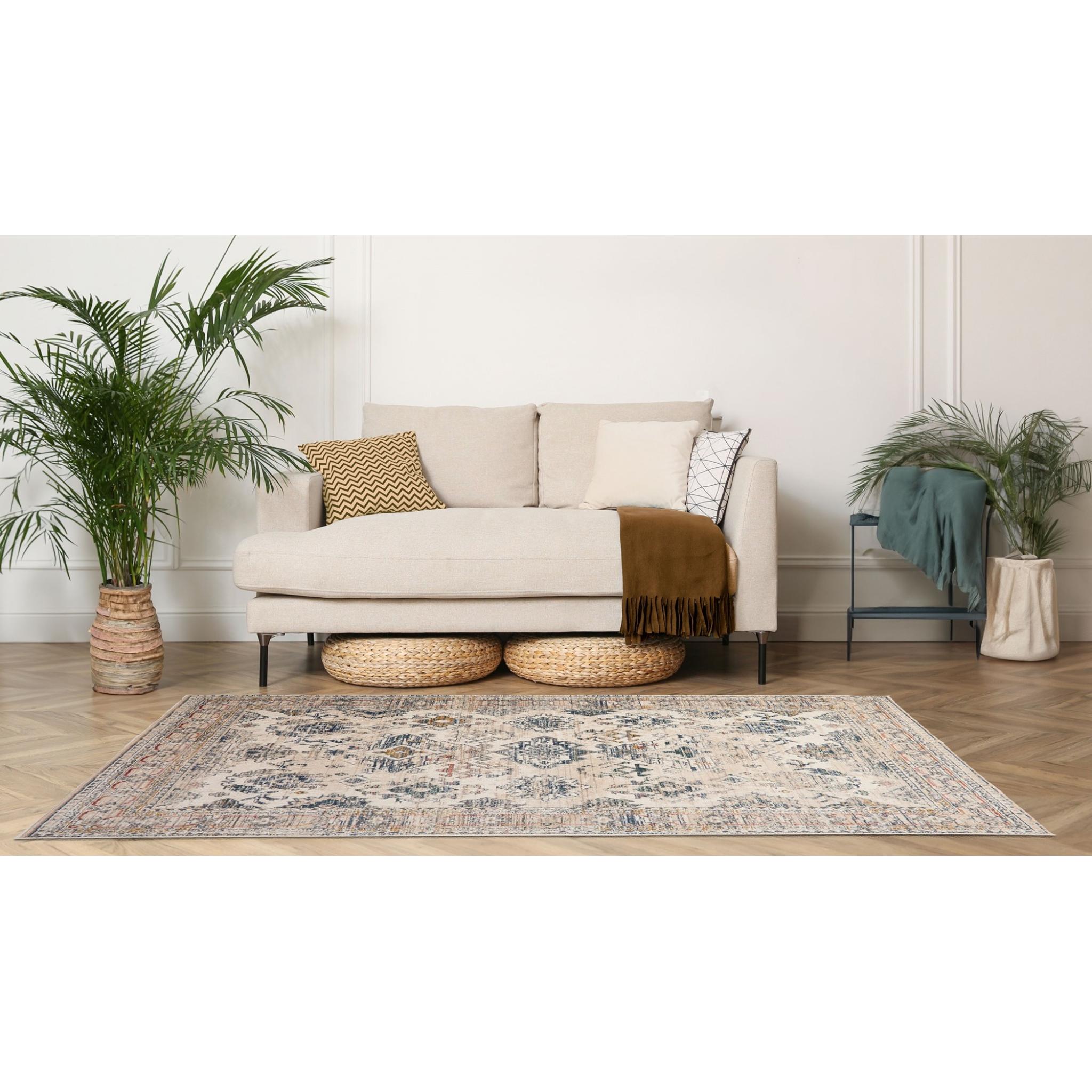 Nova Lilian Cream Rug Modern Distressed Traditional Persian Kilim Rug and Hallway Runner Large 160x230 cm (5'3"x7'7")