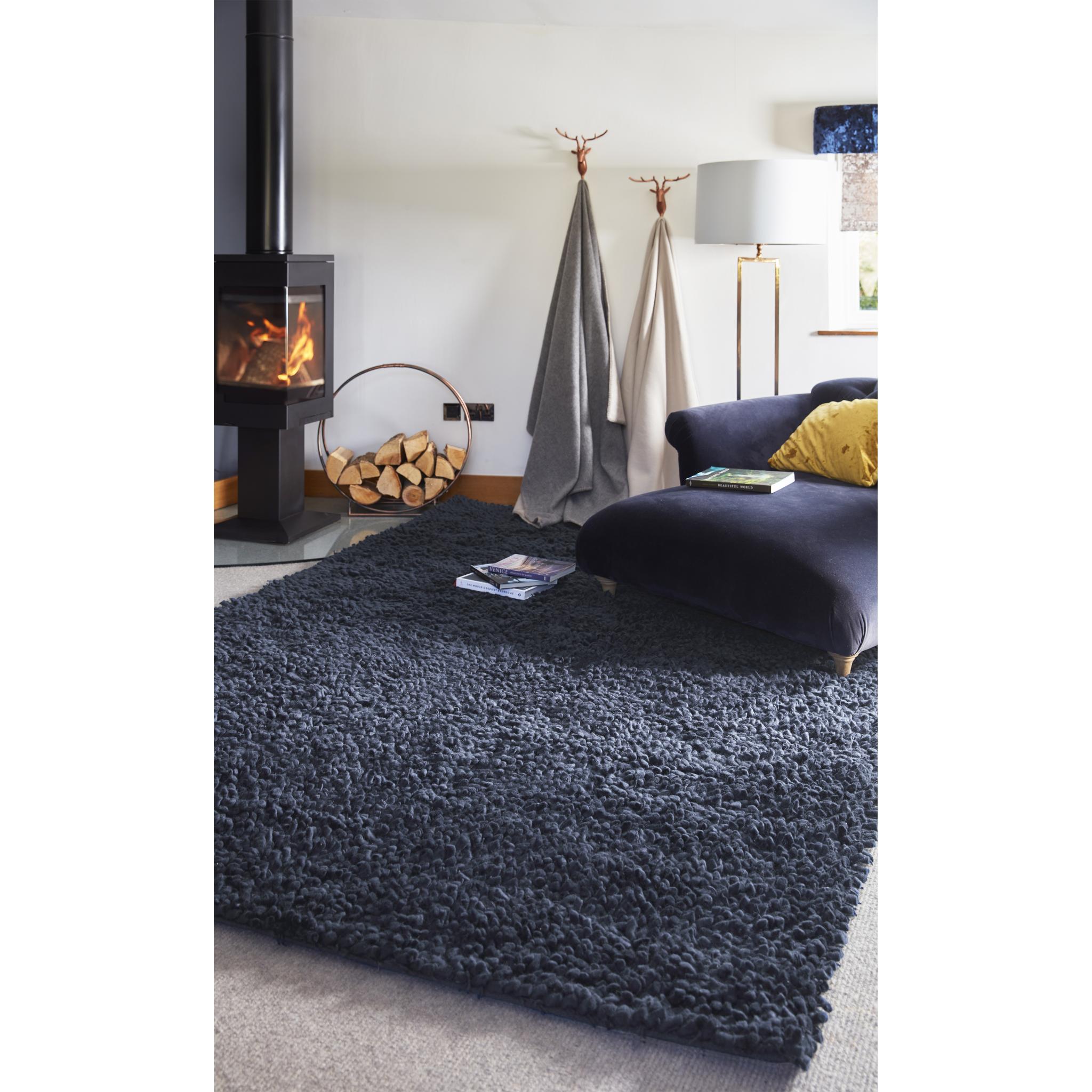 Maine Midnight Blue Tubular Pile Rug Hand-Woven with New Zealand & European Wools Small 80x150 cm (2'6"x5')