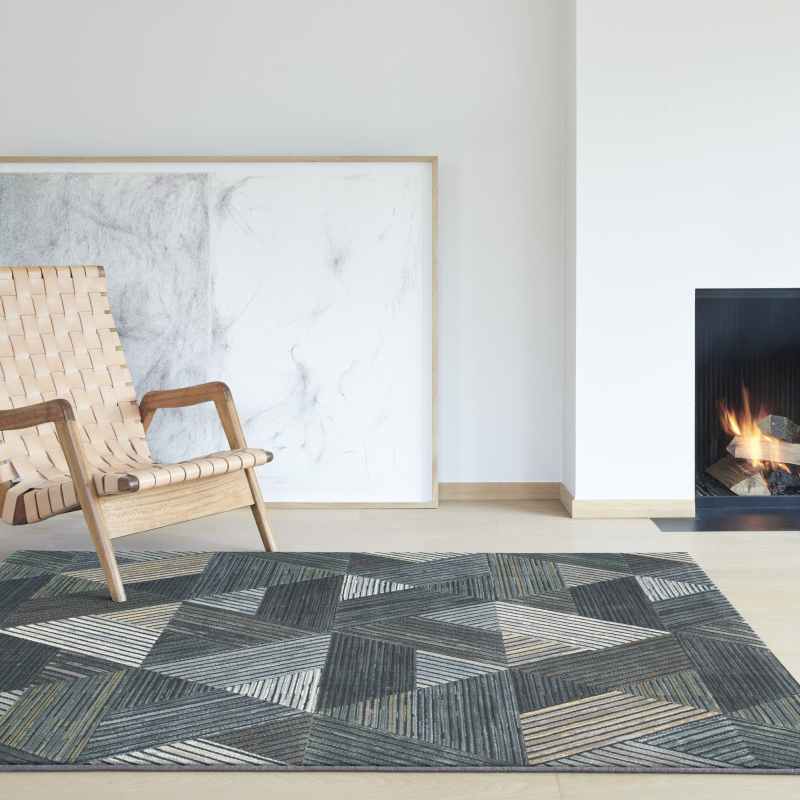 Canyon Geometric Carved 52047 5555 Rugs in Midnight Black