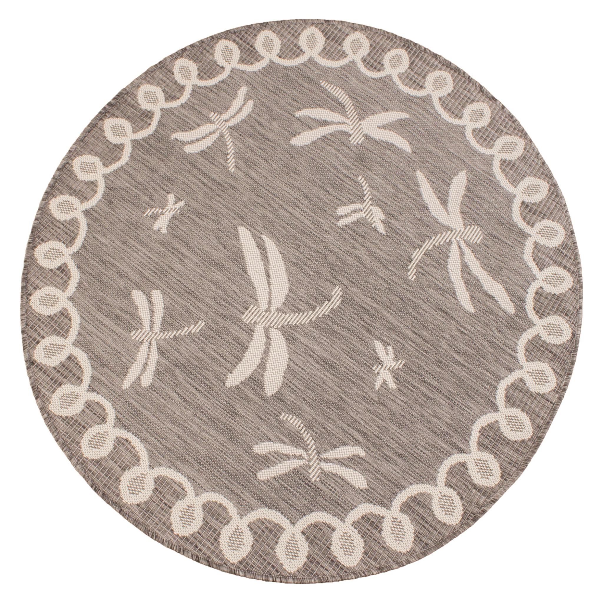 Terrace Dragonfly Outdoor Bordered Circle Round Rug in Terracotta, Blue, Gold, Teal and Natural Natural 120x120cm (4x4') Round