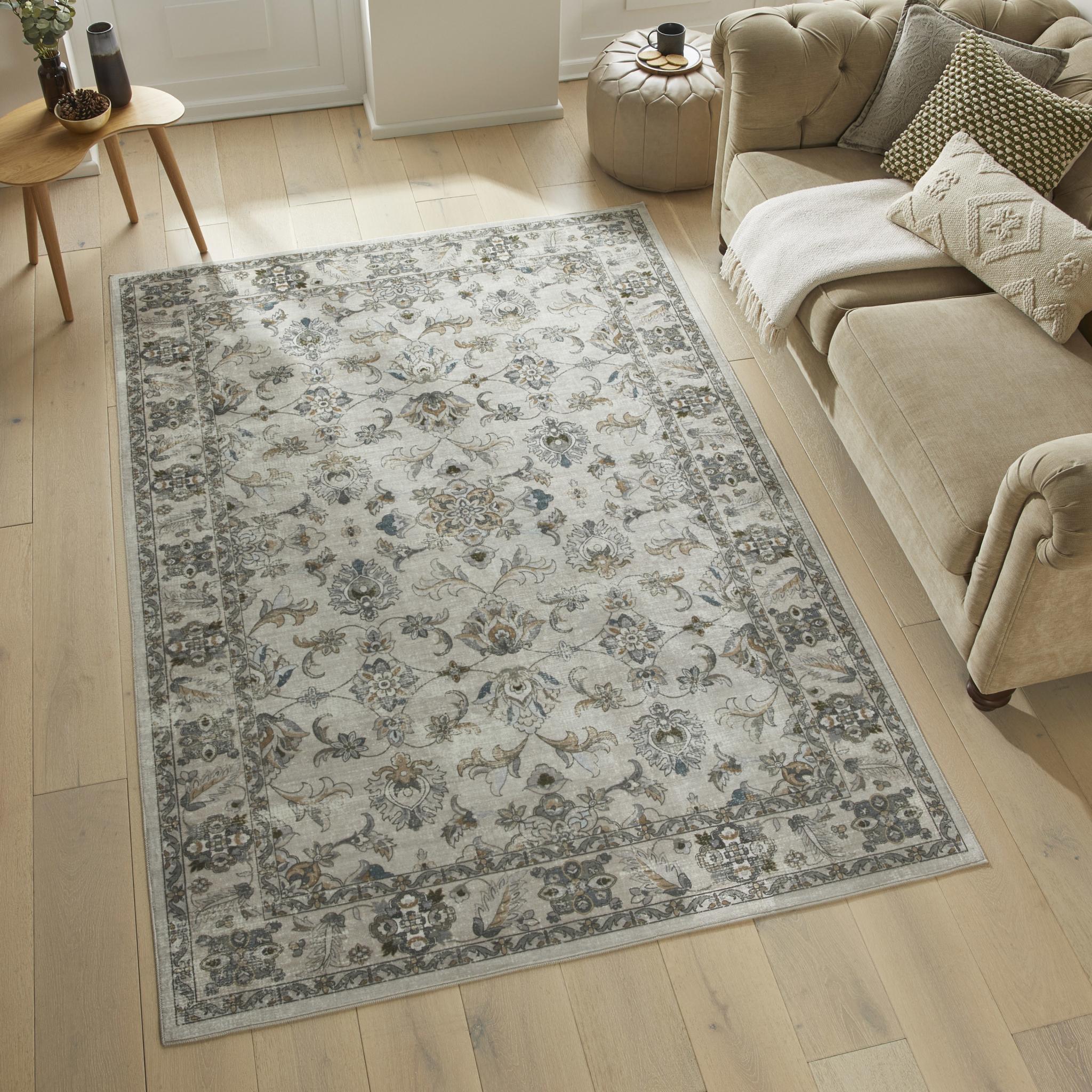 Liberty Classic Washable Non-Slip Traditional LIB204 Taupe Rug Medium 120x180 cm (4'x6')