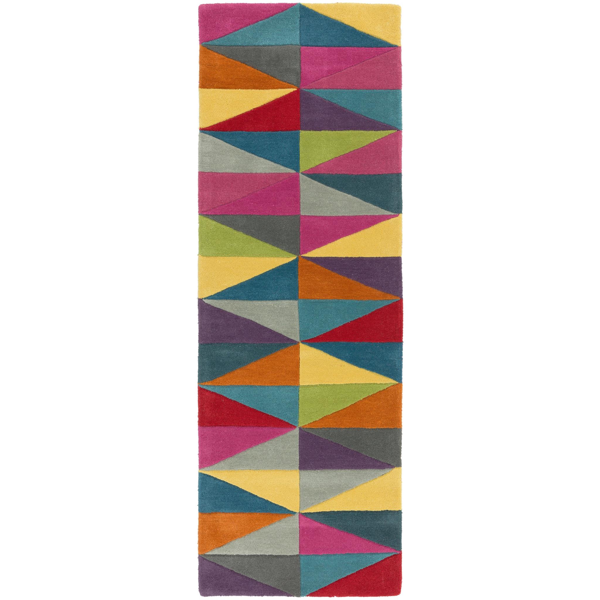 Funk Triangles Hand Tufted Wool Bright Multi Coloured Rug Hall Runner 70x200cm (2'4''x6'7'') Runner