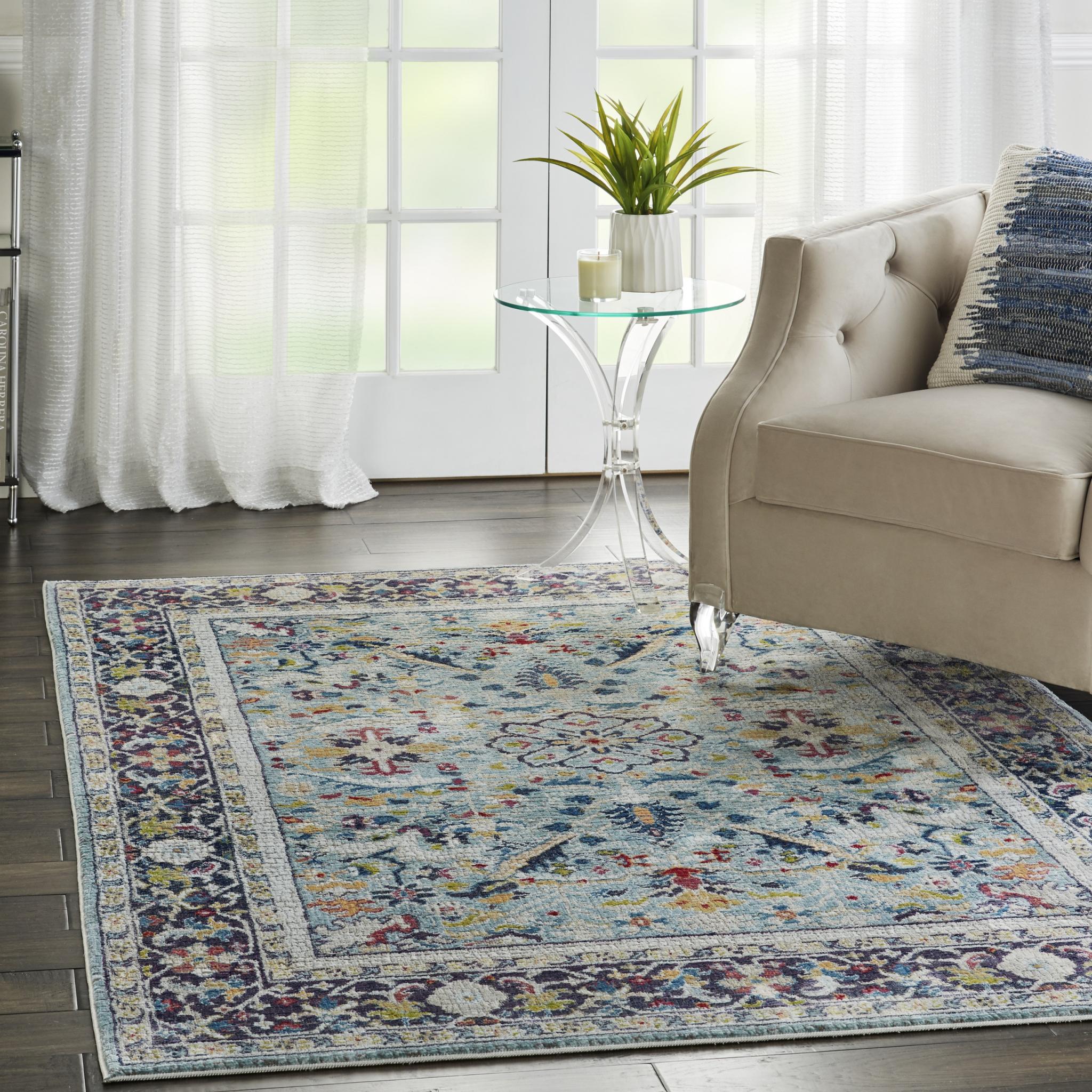 Nourison Ankara Vintage Antique Traditional ANR14 Rug in Teal Blue Multi 61x122 cm (2'x4')