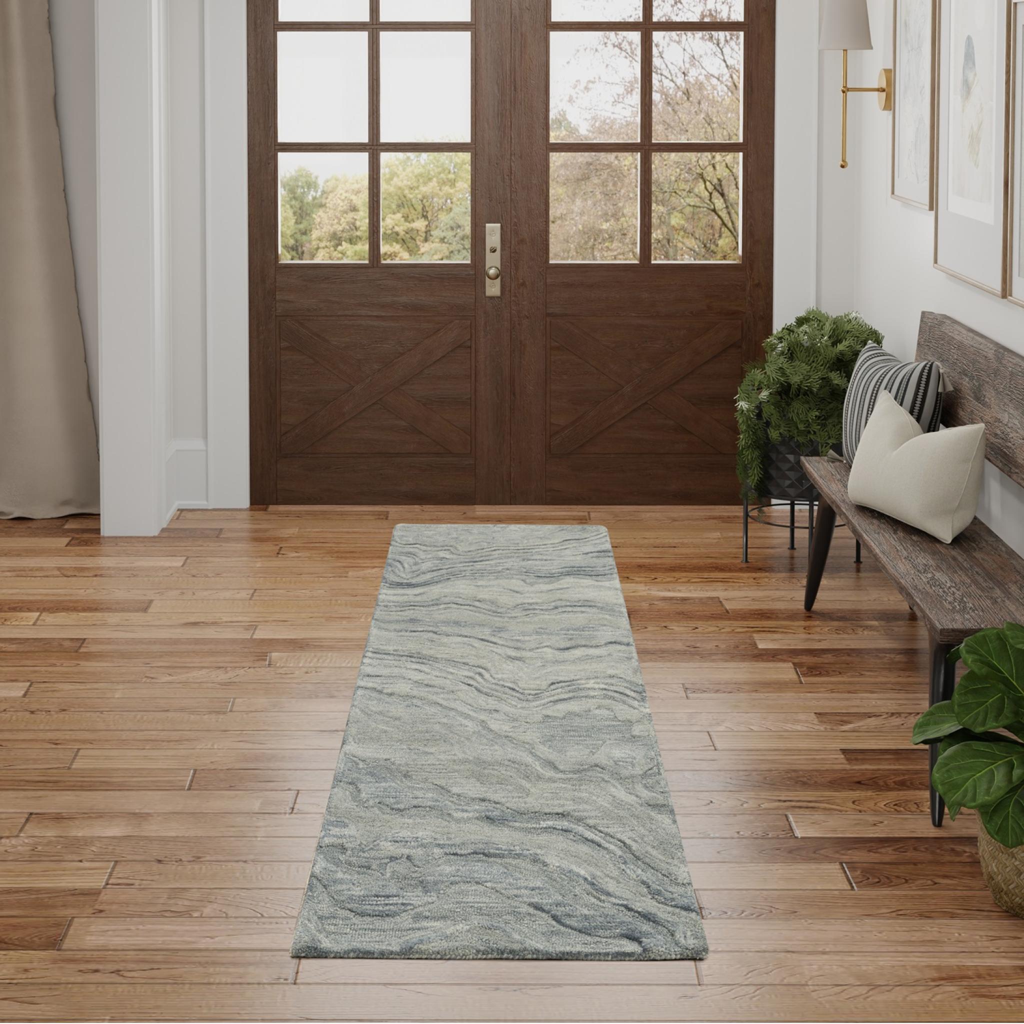 Graceful GRU01 Blue Modern Abstract Wool Rug & Hallway Runner by Nourison Runner 69x221 cm (2'3''x7'7'')