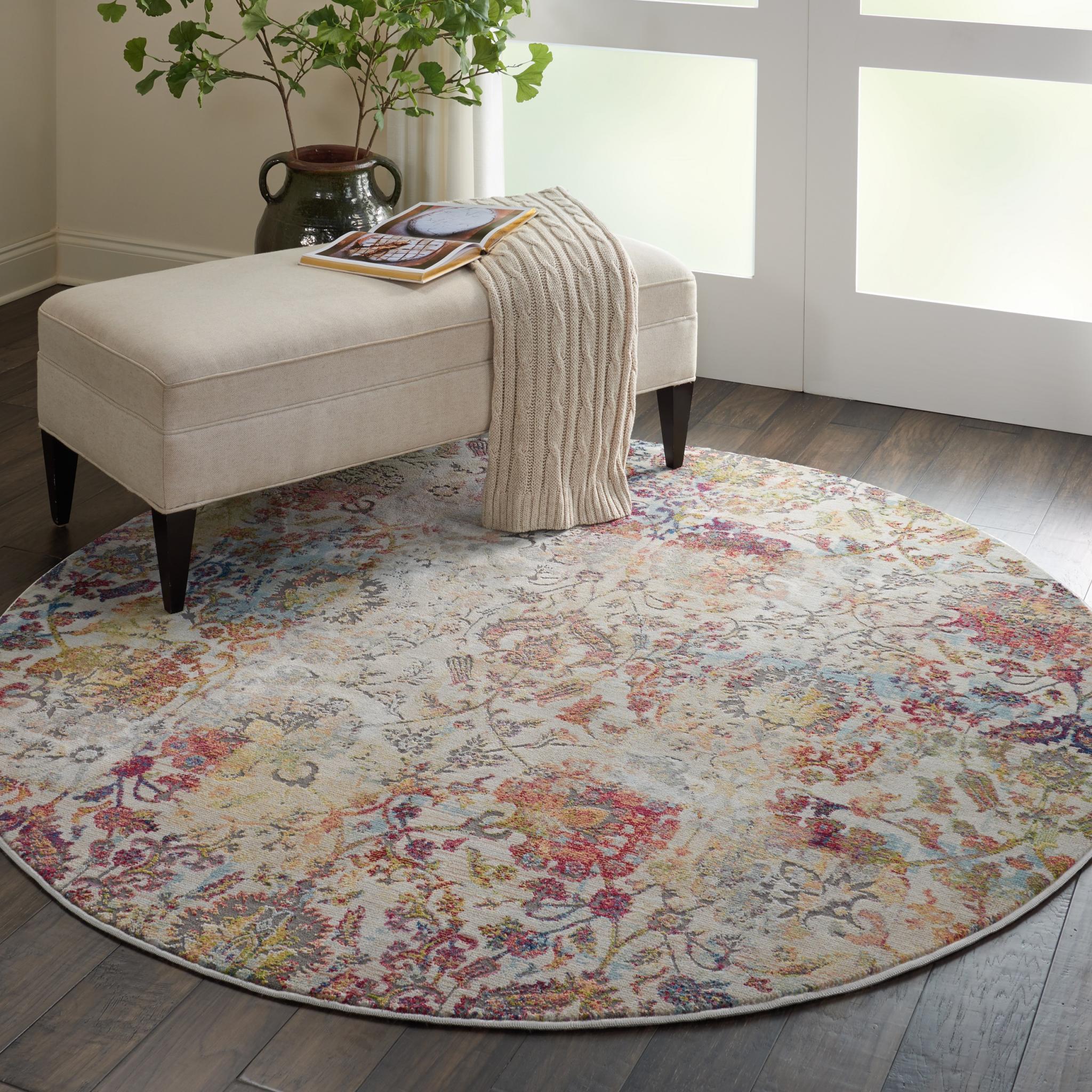 Nourison Ankara Vintage Antique Traditional ANR06 Rug Runner Round in Ivory Orange 183x183 cm (6'x6') Round