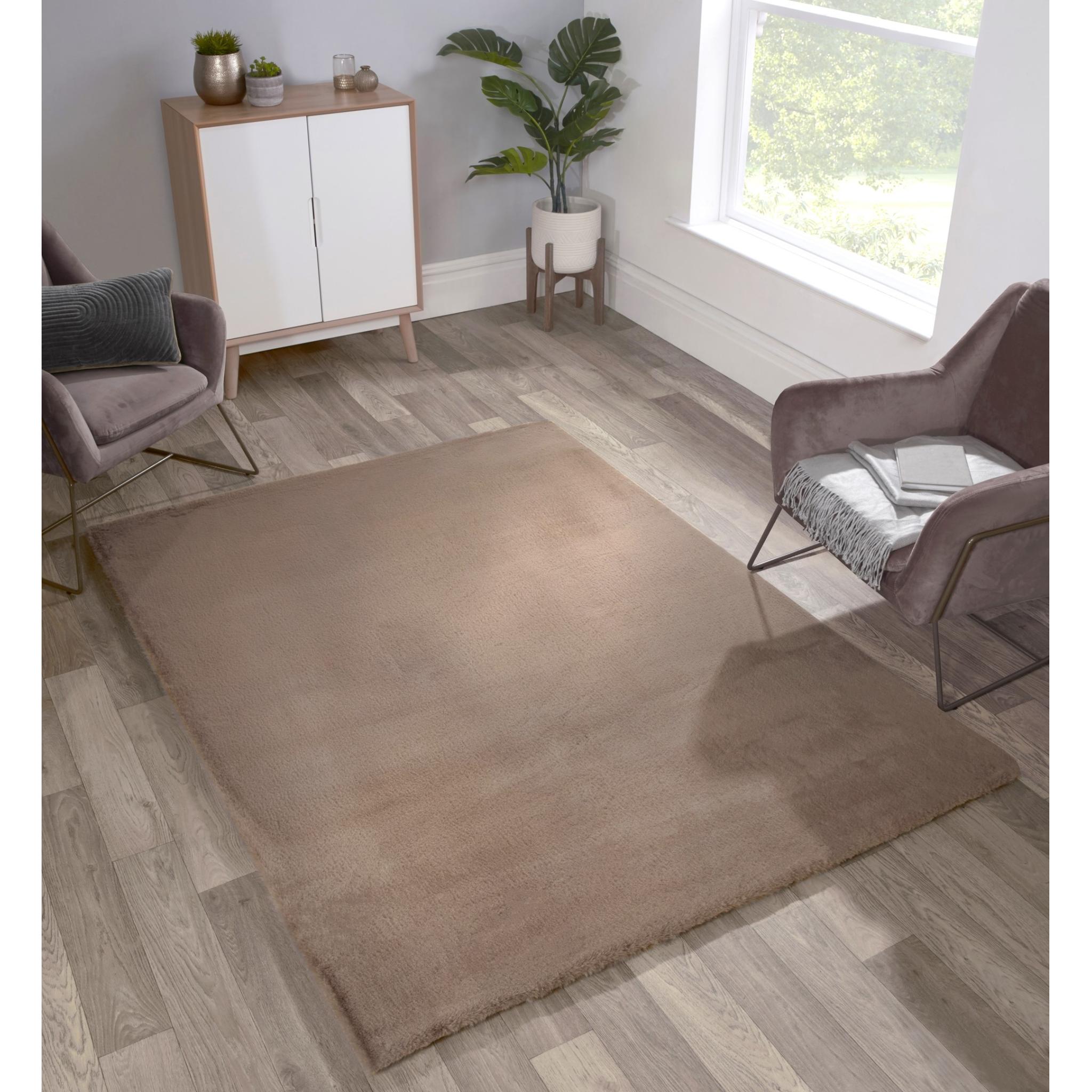 Luxe Faux Fur Plain Super Soft Shaggy Rug in Beige X-Small 60x100 cm (2'x4')