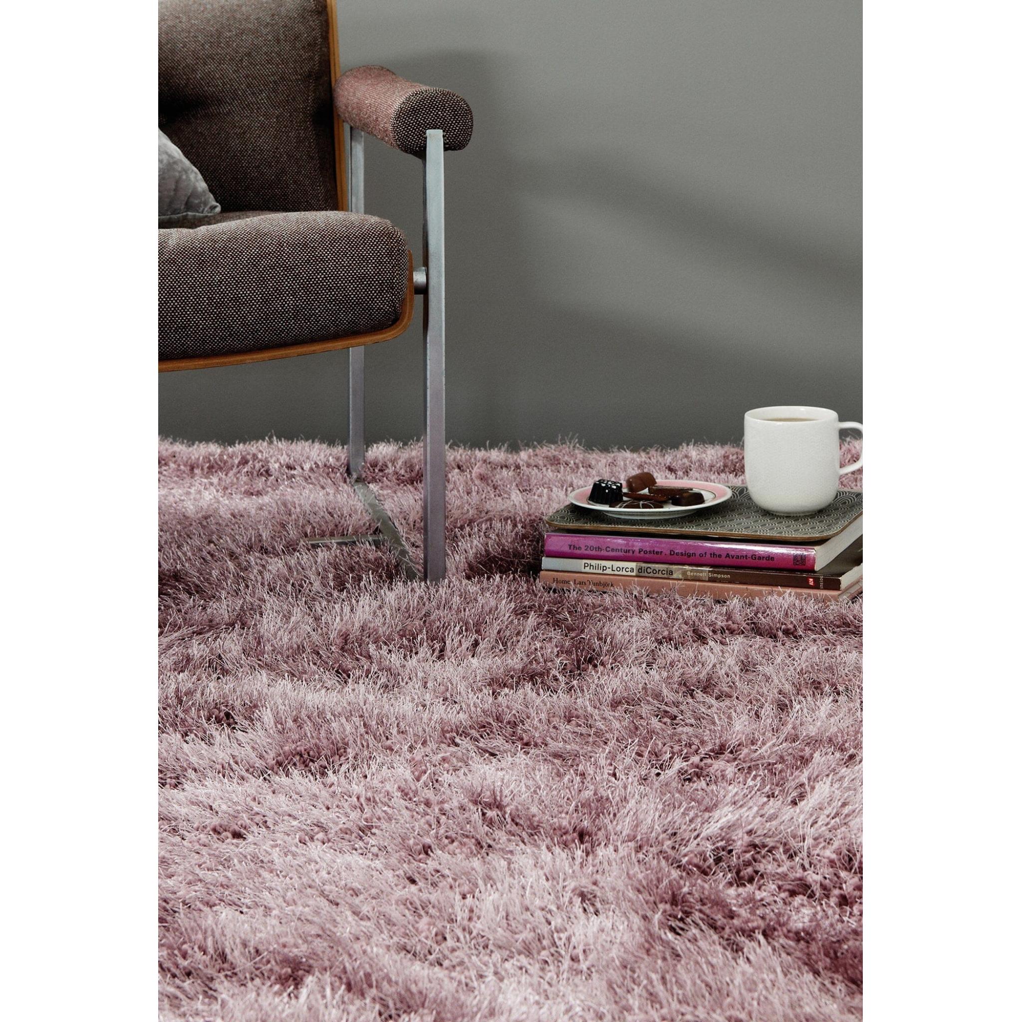 Cascade Shaggy Rug Cosy Soft High Pile Silky Shiny Thick Heather Purple Modern Plain Rug in 120 x 170 cm Medium 120x170 cm (4'x5'6")