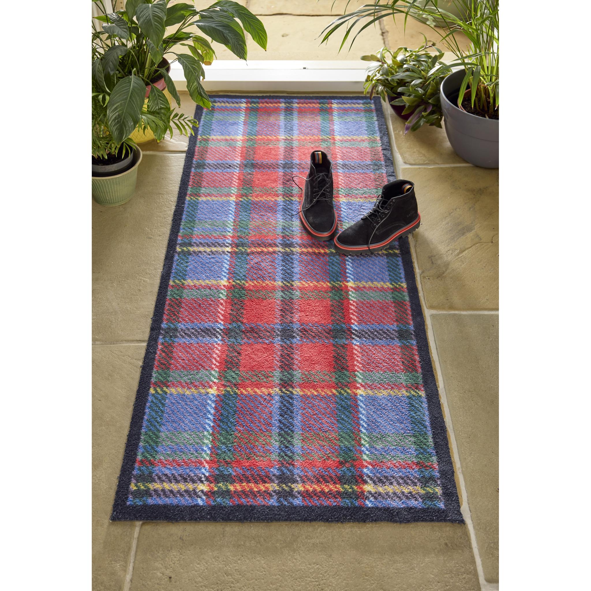 Hug Rug Tartan Blue Red Mat Home Entrance Kitchen Hallway Runner Non-Slip Rug Runner 65x150 cm (2'1"x4'11")