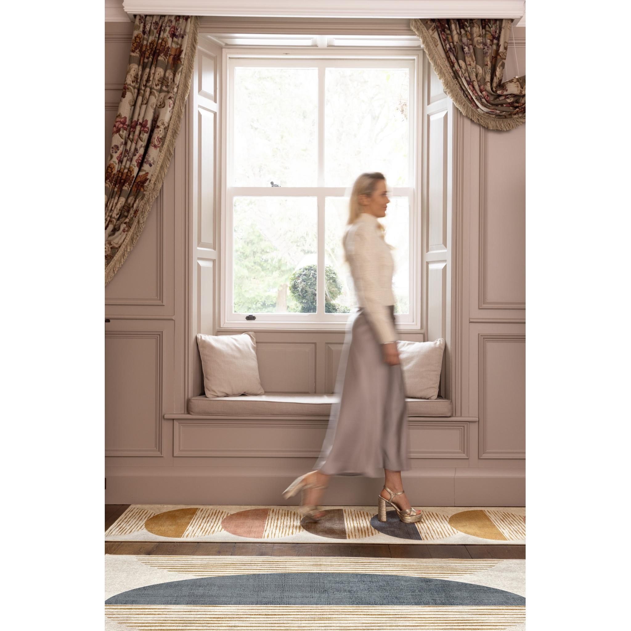 Hug Rug Eco-Washable Oval Eclipse Retro Geometric Non-Slip Rug Runner 75x220 cm (2'5"x7'3")