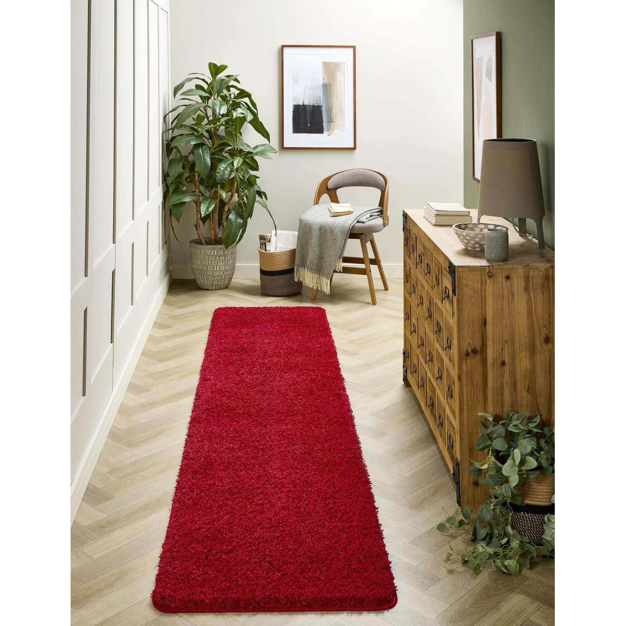 My Washable Shaggy Non-Slip Rug in Red Runner 67x300 cm (2'3"x10')