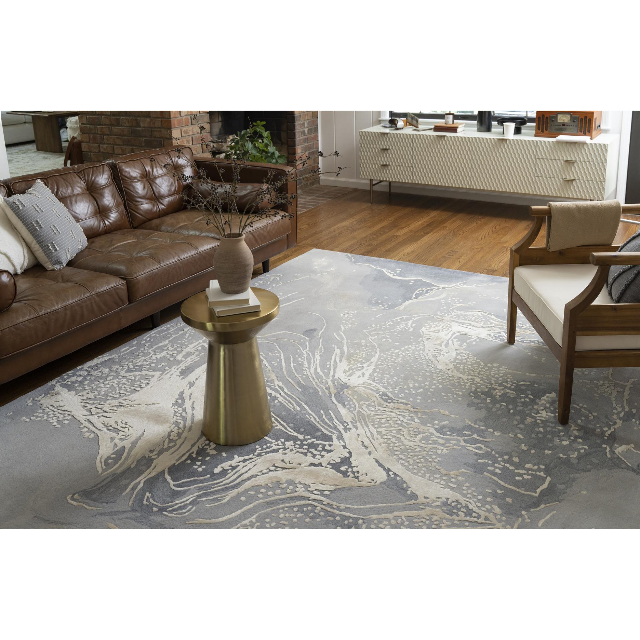 Prismatic Abstract Rug by Nourison Modern Luxury Soft Wool Silky Viscose Hand Tufted PRS28 Rug in Grey Gold Medium 114x175 cm (4'x5'9'')