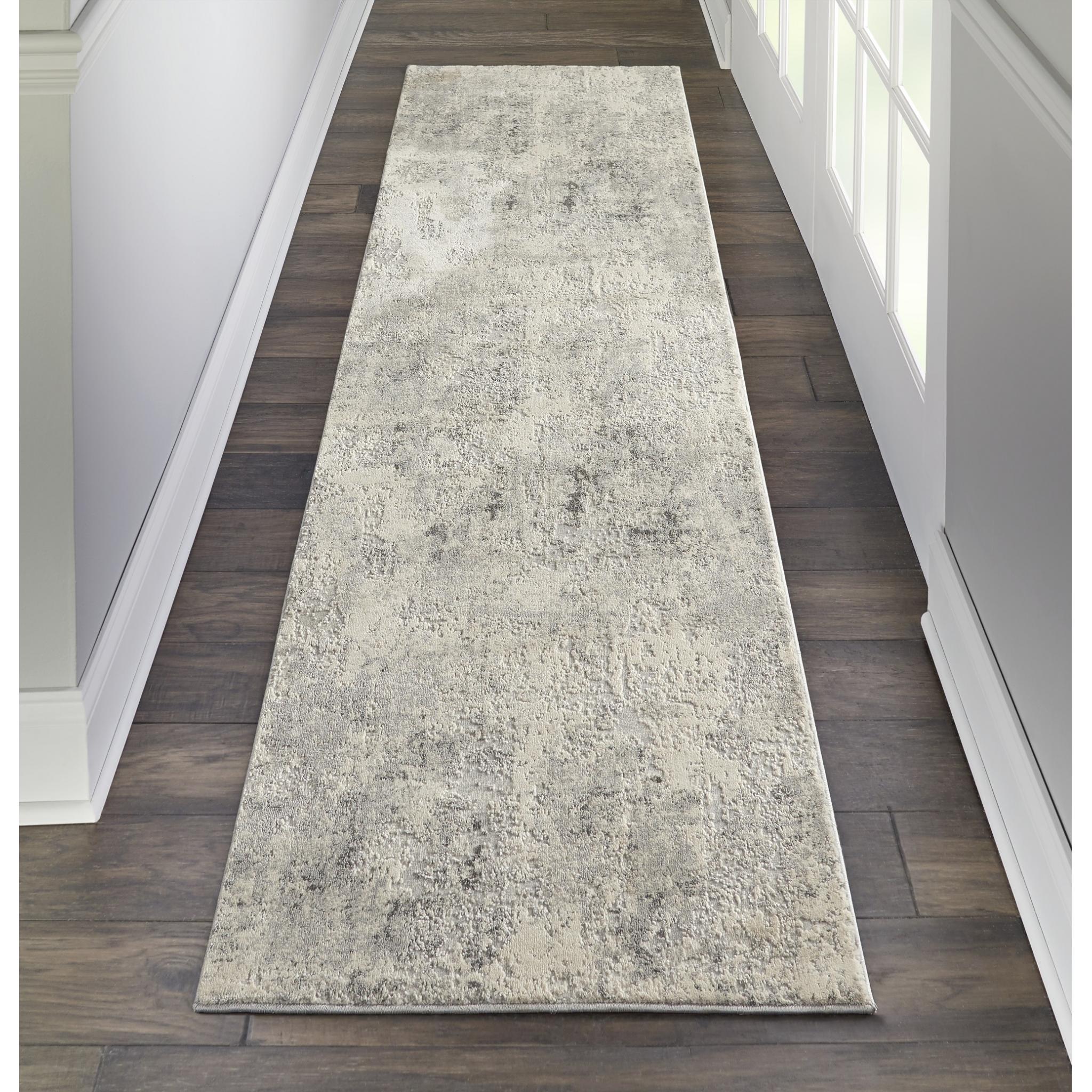 Rustic Textures RUS07 Modern Abstract Rug in Grey Beige Runner 66x236 cm (2'2''x7'6'')