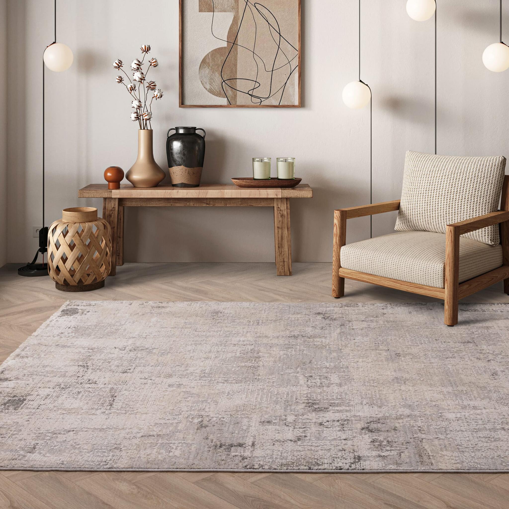 Seville 03 Olite Short Pile Rug Modern Abstract Soft Touch Silky Rug in Beige Natural Large 160x240 cm (5'3"x7'10")