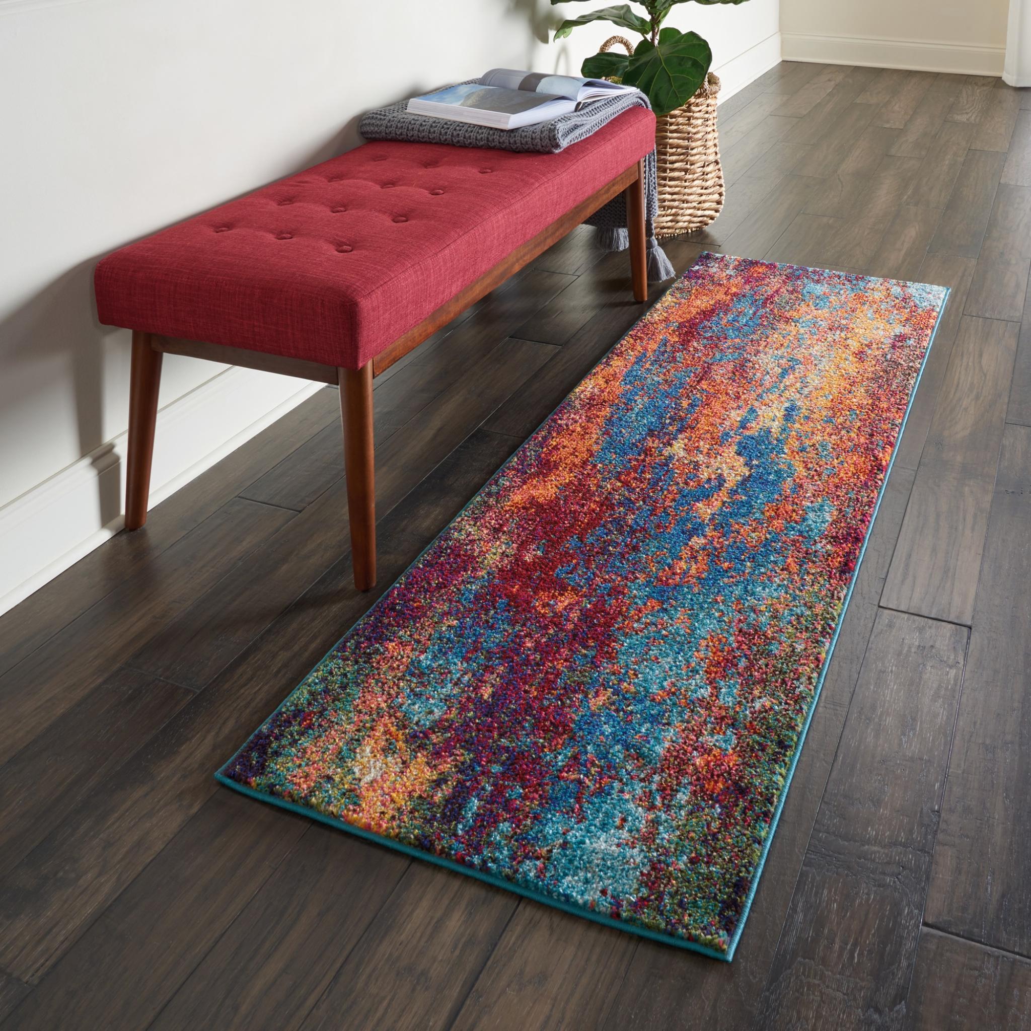 Celestial CES08 Modern Abstract Pictorial Blue Gold Yellow Multi Rug by Nourison Runner 61x180 cm (2'x6')