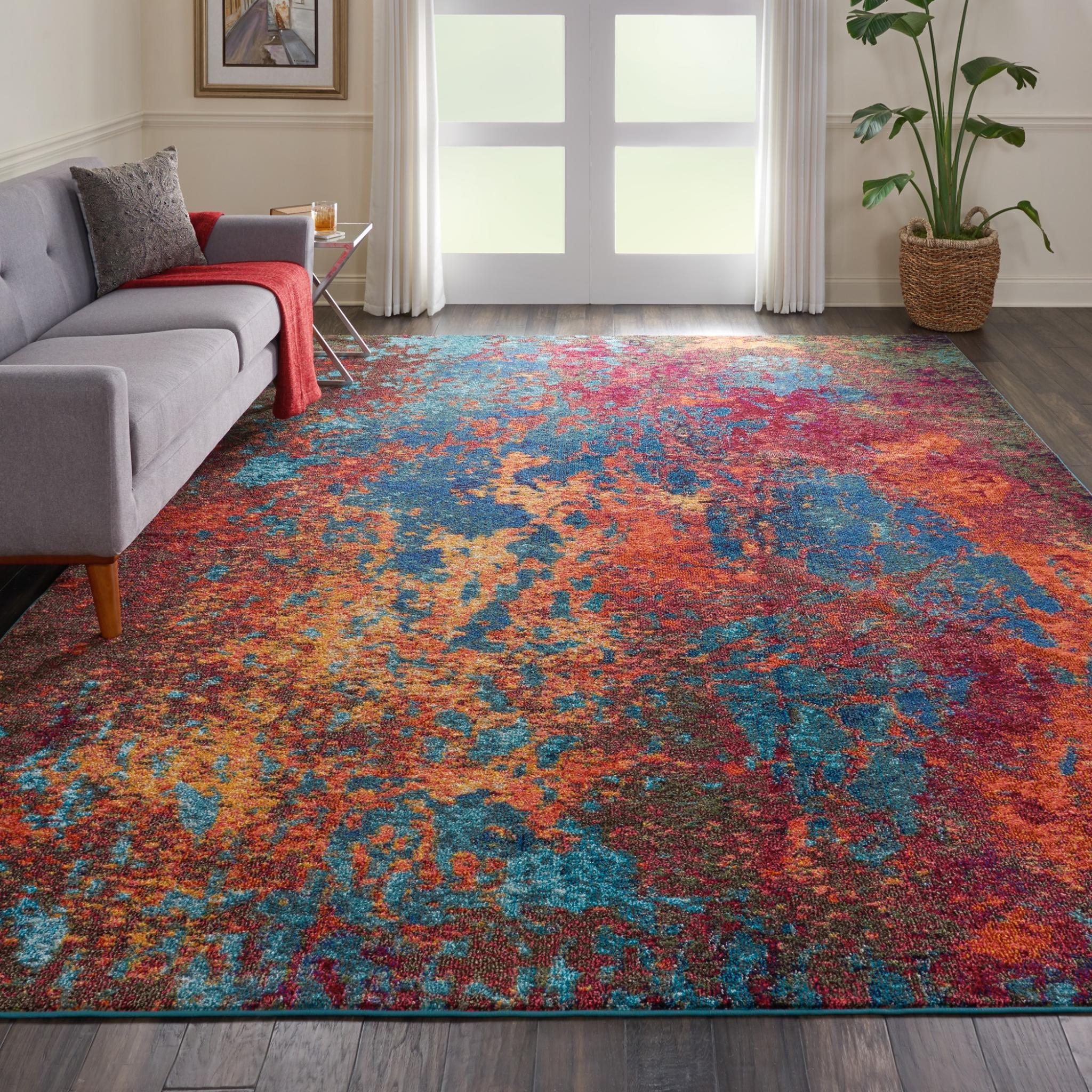 Celestial CES08 Modern Abstract Pictorial Blue Gold Yellow Multi Rug by Nourison XX-Large 239x320 cm (7'10"x10'6")