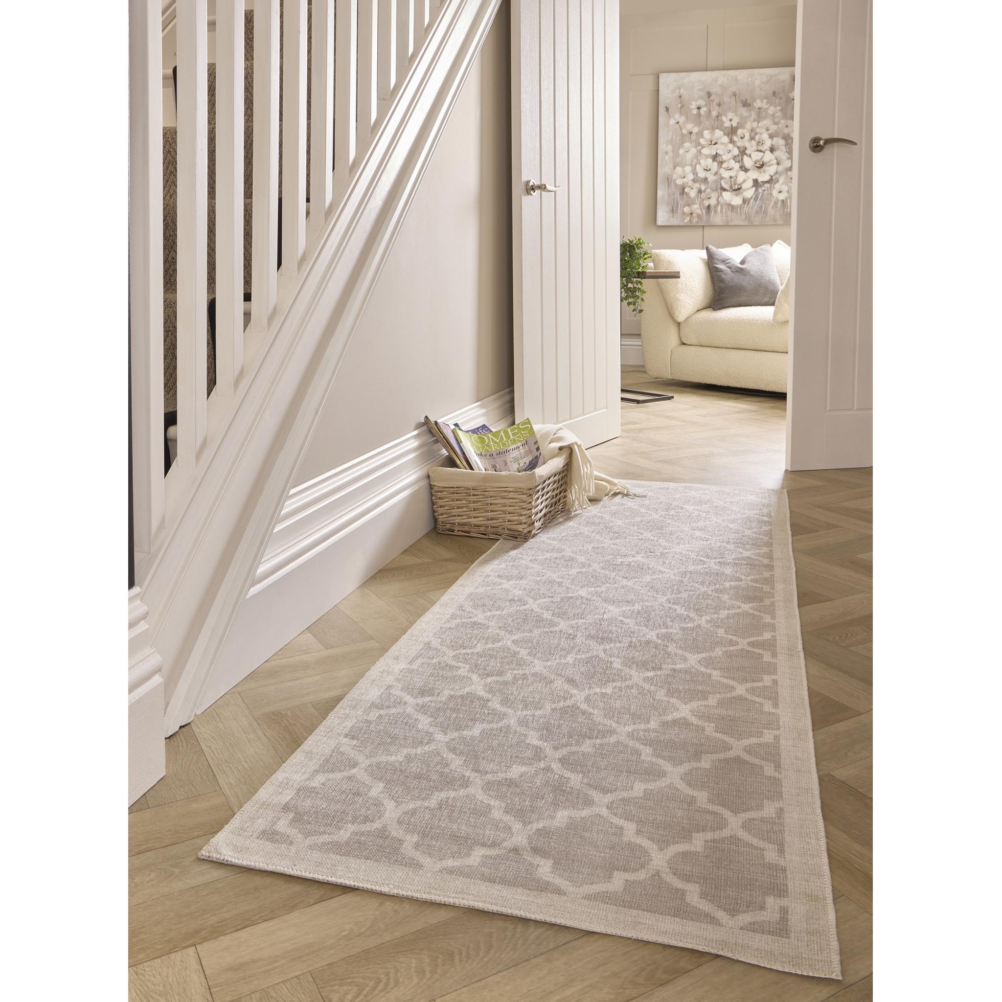 Origins Washable Château Trellis Moroccan Soft Chenille Bohomian Rug in Natural Runner 67x200 cm (2'2"x6'7")