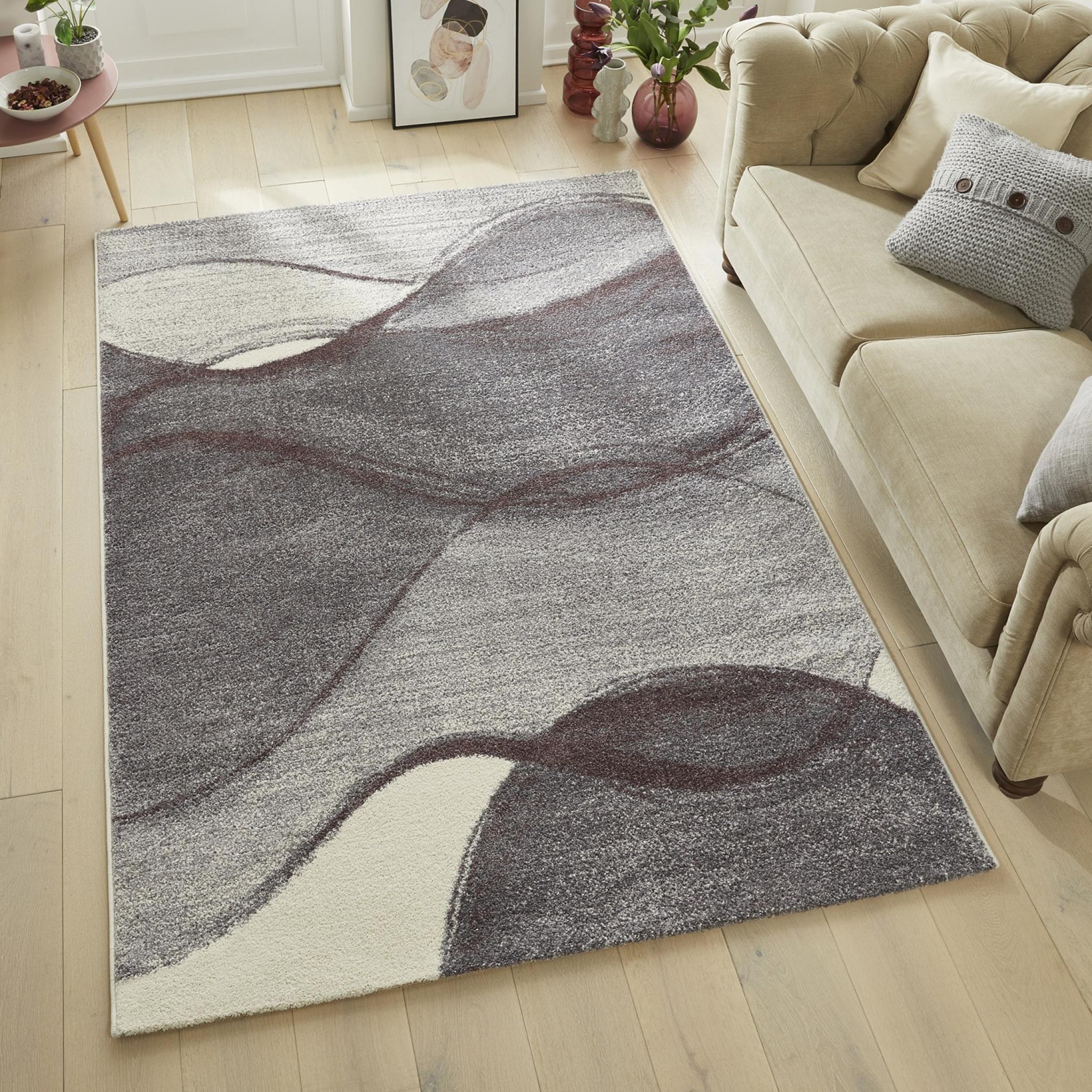 Somerset SOM103 Modern Waves Abstract Pattern Soft Plush Plum Rug Medium 120x170 cm (4'x5'6")