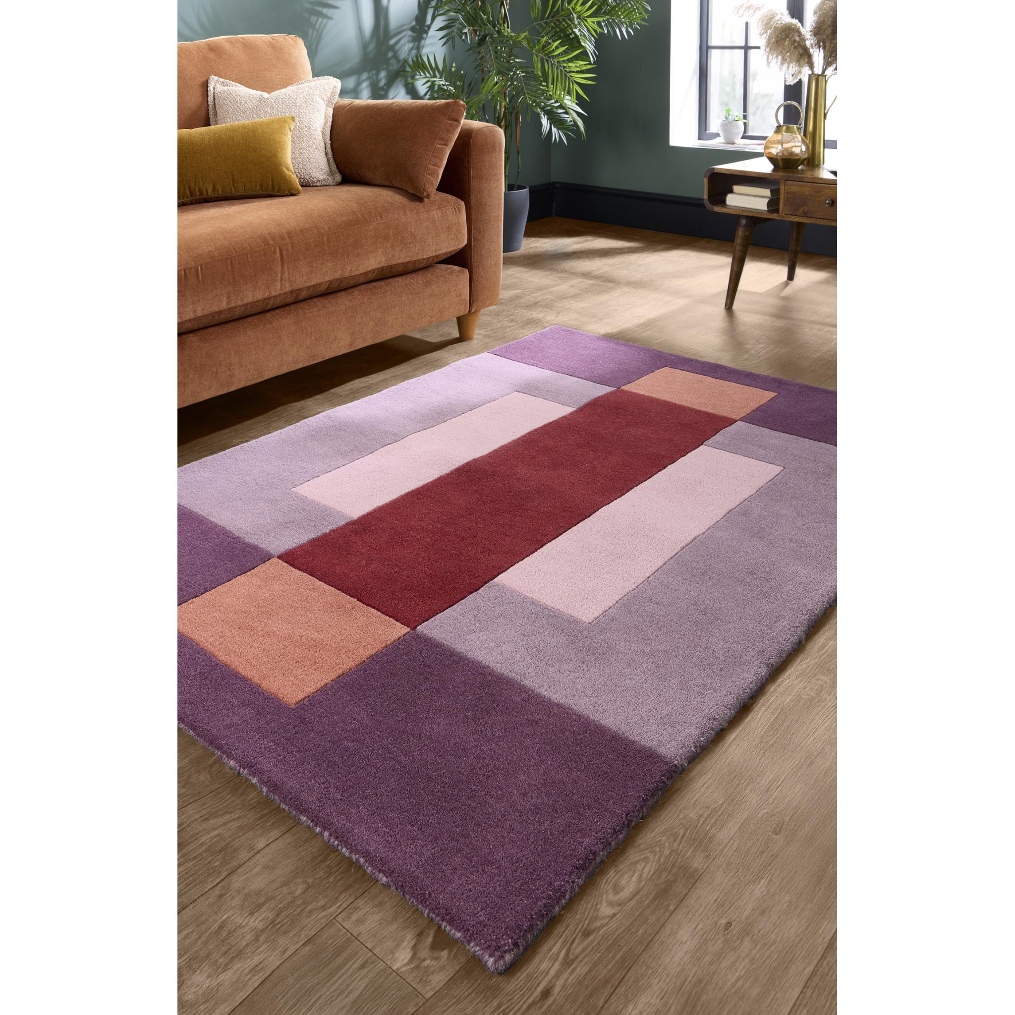 Sienna Block Berry Rug Modern Geometric Hand-Carved Soft 100% Wool Area Rug in Purple Terracotta Rust Medium 120x170 cm (4'x5'6")