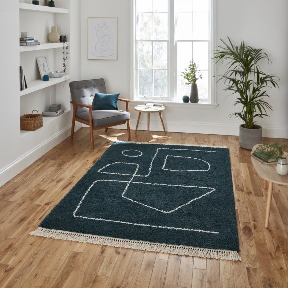 Boho Abstract Tassel Hem Geometric Rug