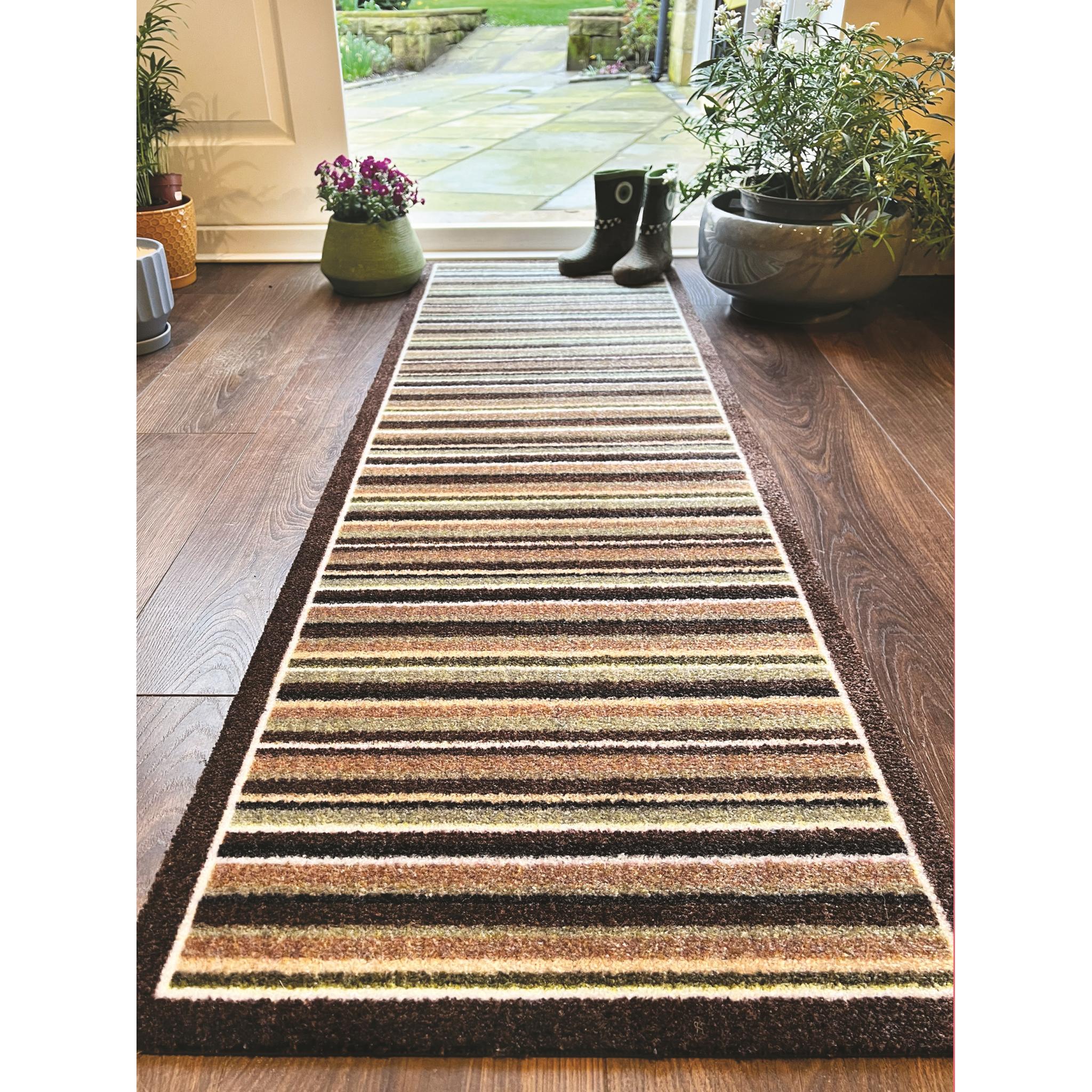 My Mat Nylon Indoor Pattern My Stripe Green Washable Non-Slip Entrance Rug or Runner Runner 50 x 150 cm (2'x5')