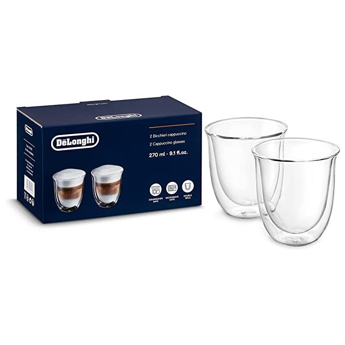 Delonghi DLSC311 Cappuccino Thermo Glasses - Pack of 2 Transparent 270ml