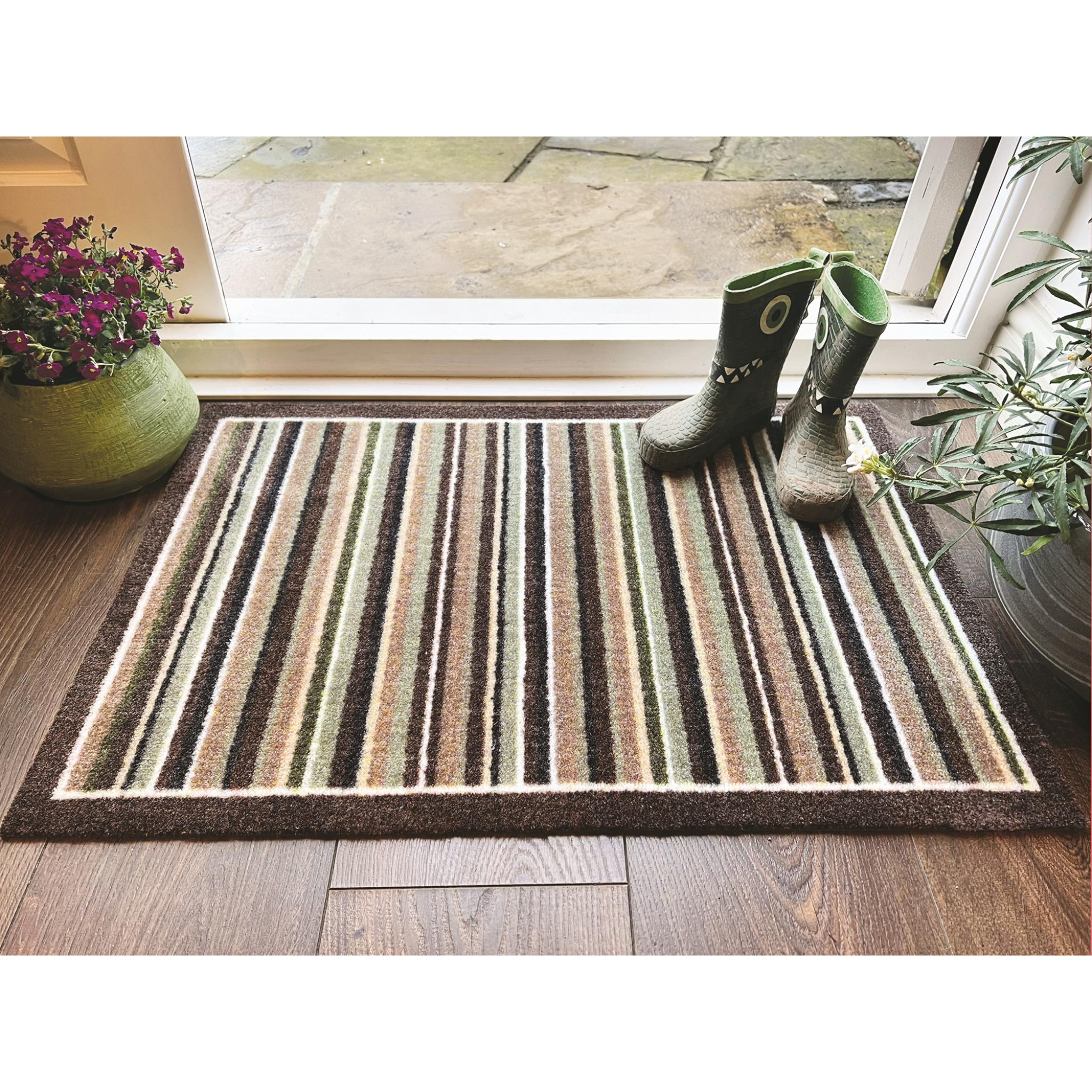My Mat Nylon Indoor Pattern My Stripe Green Washable Non-Slip Entrance Rug or Runner Small 50 x 75 cm (2'x2'5")