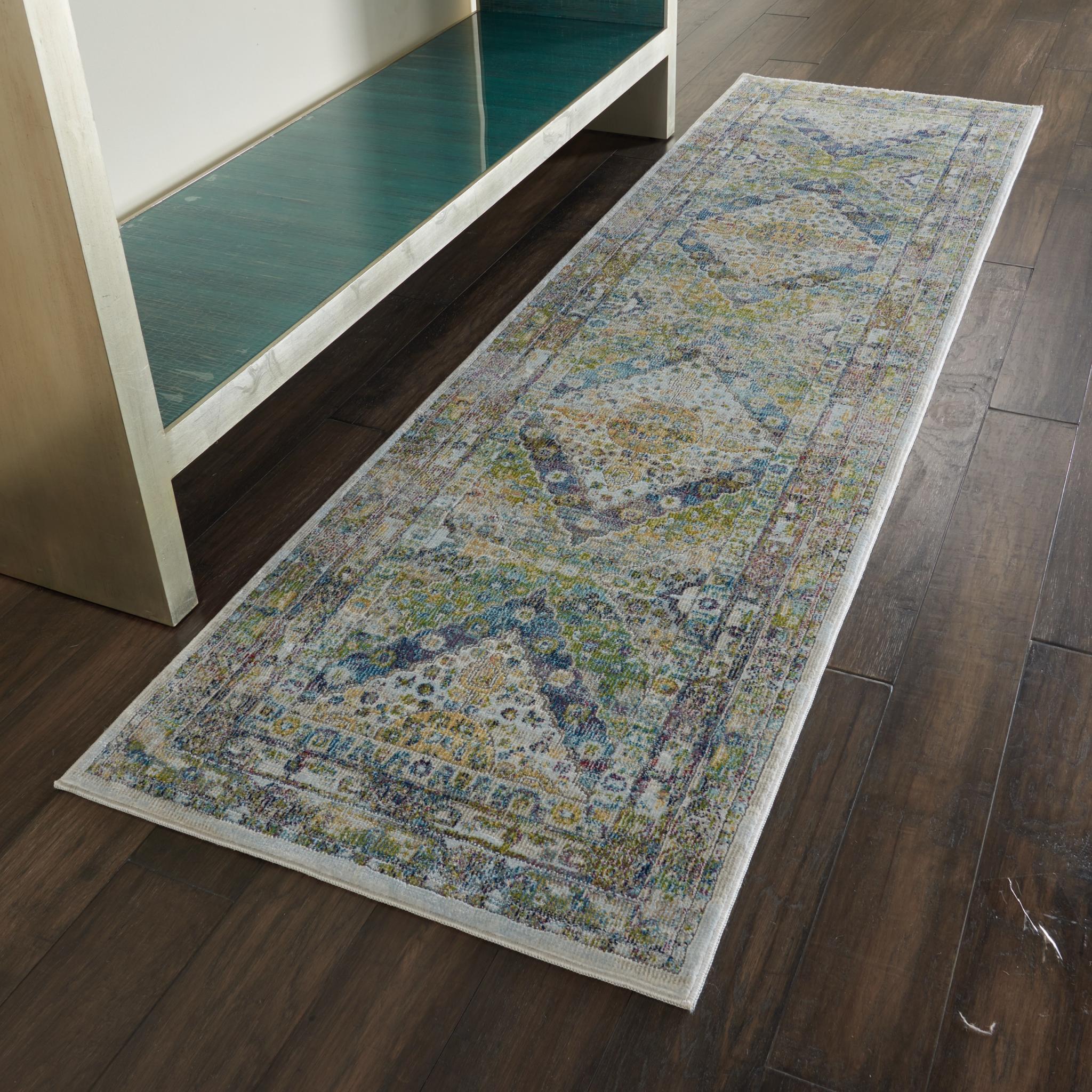 Nourison Ankara Vintage Antique Traditional ANR07 Rug Runner Round in Blue Green 71x244 cm (2'4''x8') Runner