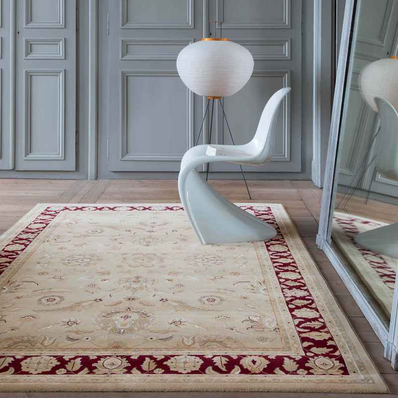 Noble Art Traditional Bordered Rugs 65124 191 in Ivory Red