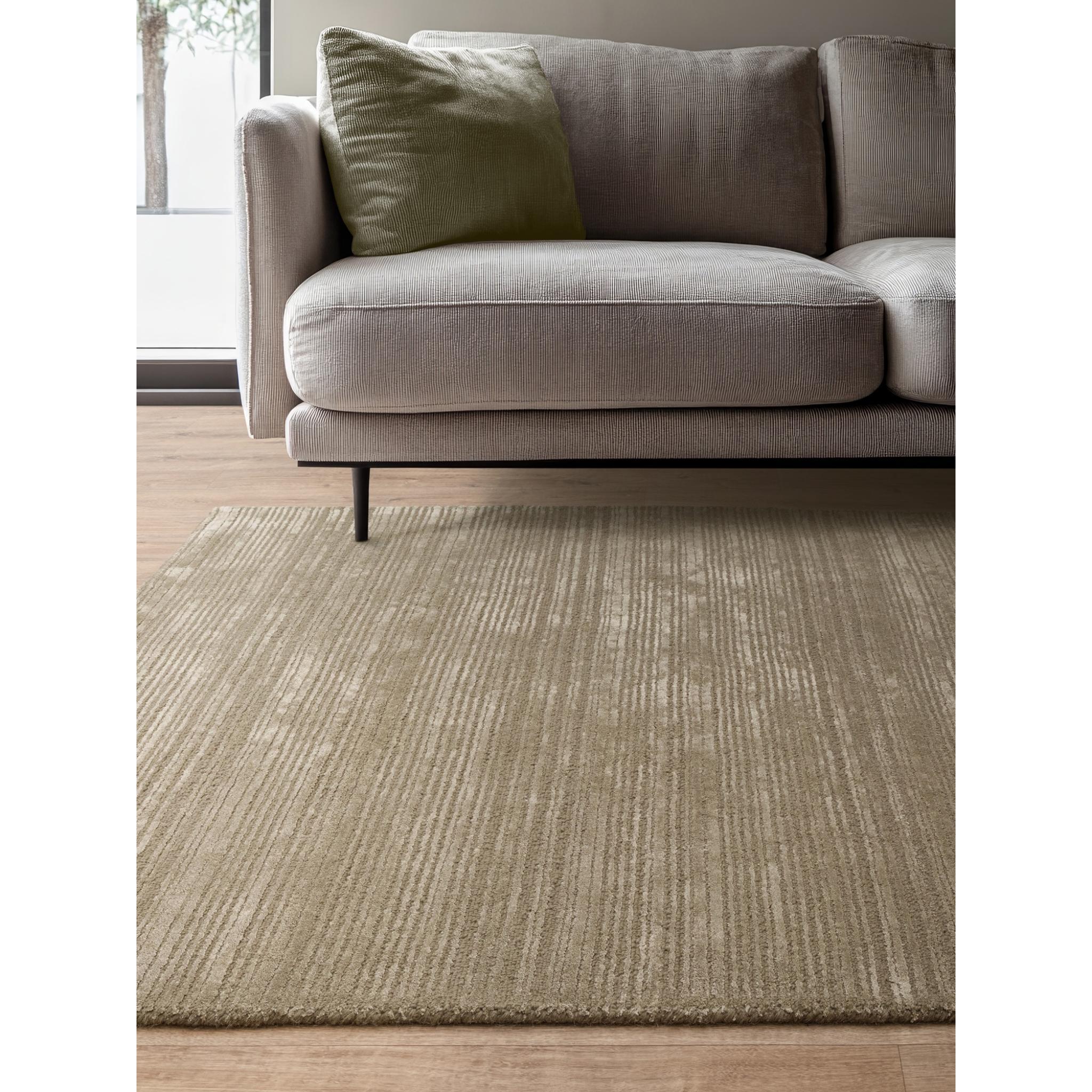 Henley Modern Handmade High Shine Organic Lines Wool & Viscose Premium Rug in Sage Green Medium 120x170 cm (4'x5'6")