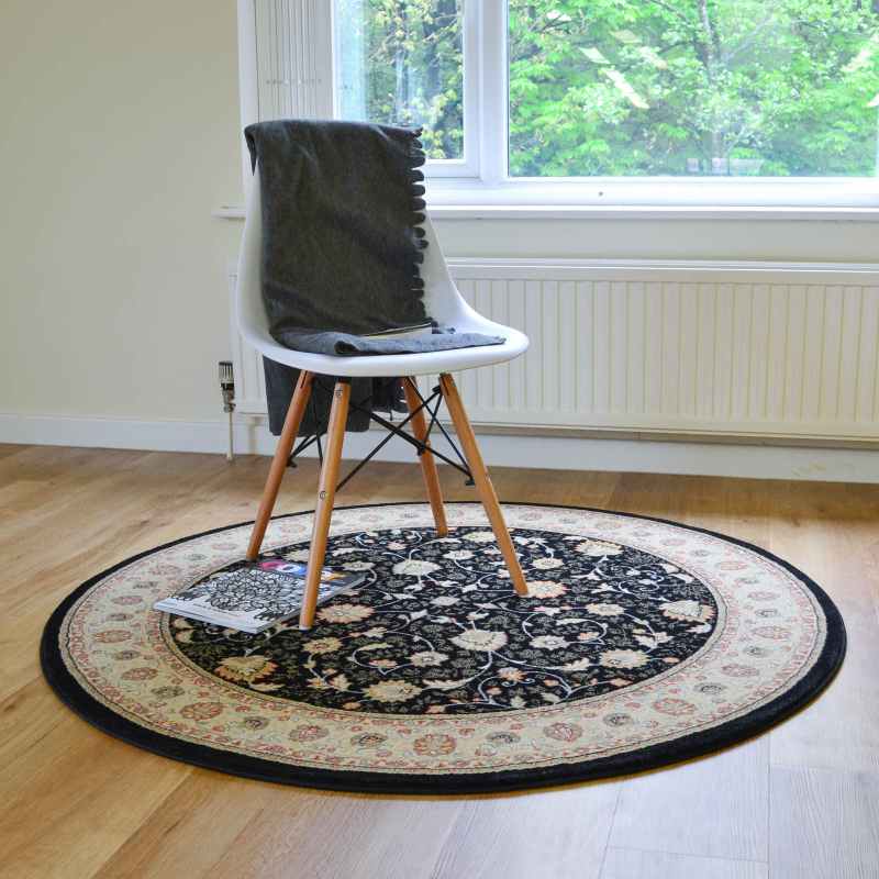 Noble Art Traditional Bordered Circle Rugs 6529 090 in Black