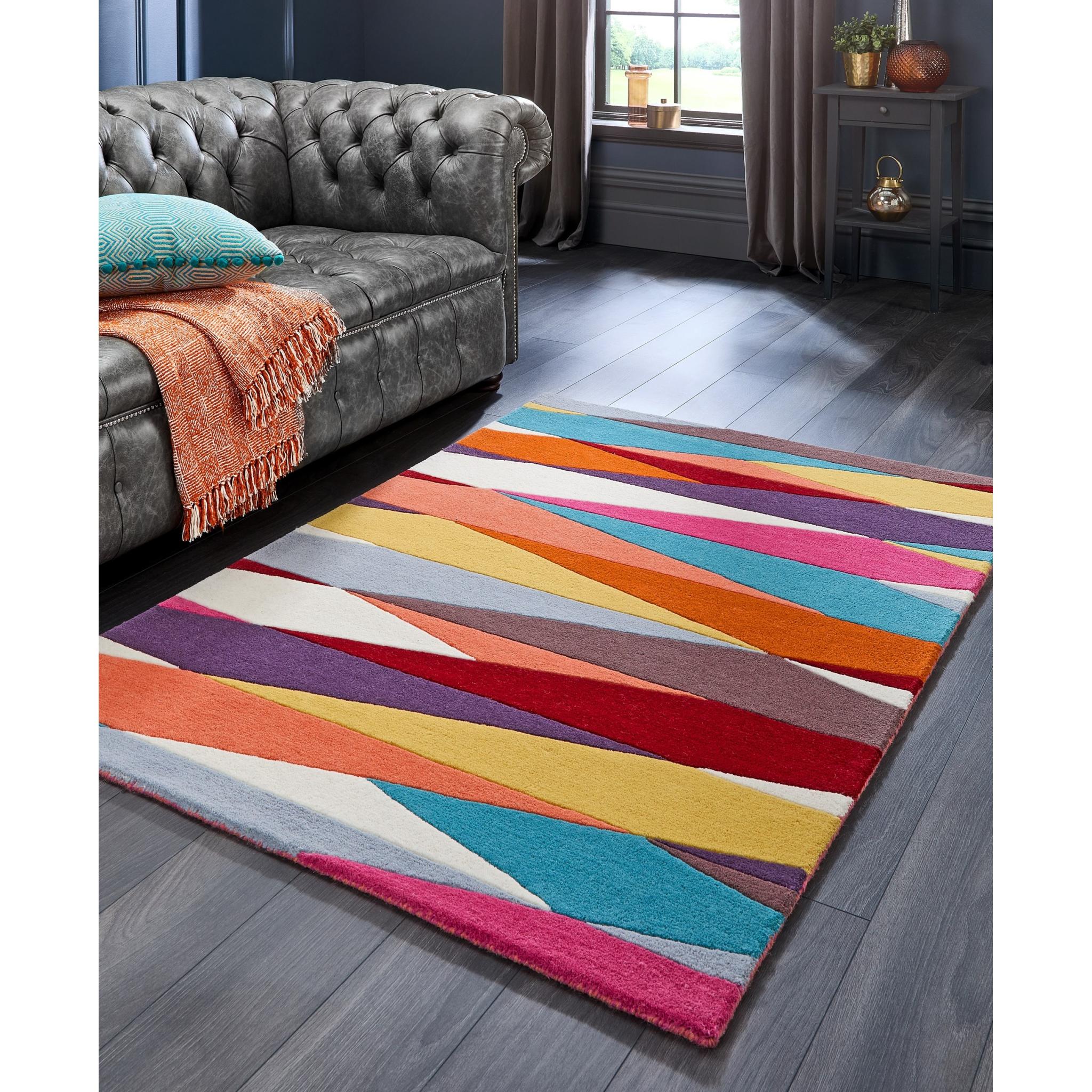 Shard Modern Geometric Hand Woven Carved Wool Vibrant Multi Colours Rug Small 80x150 cm (2'6"x5')