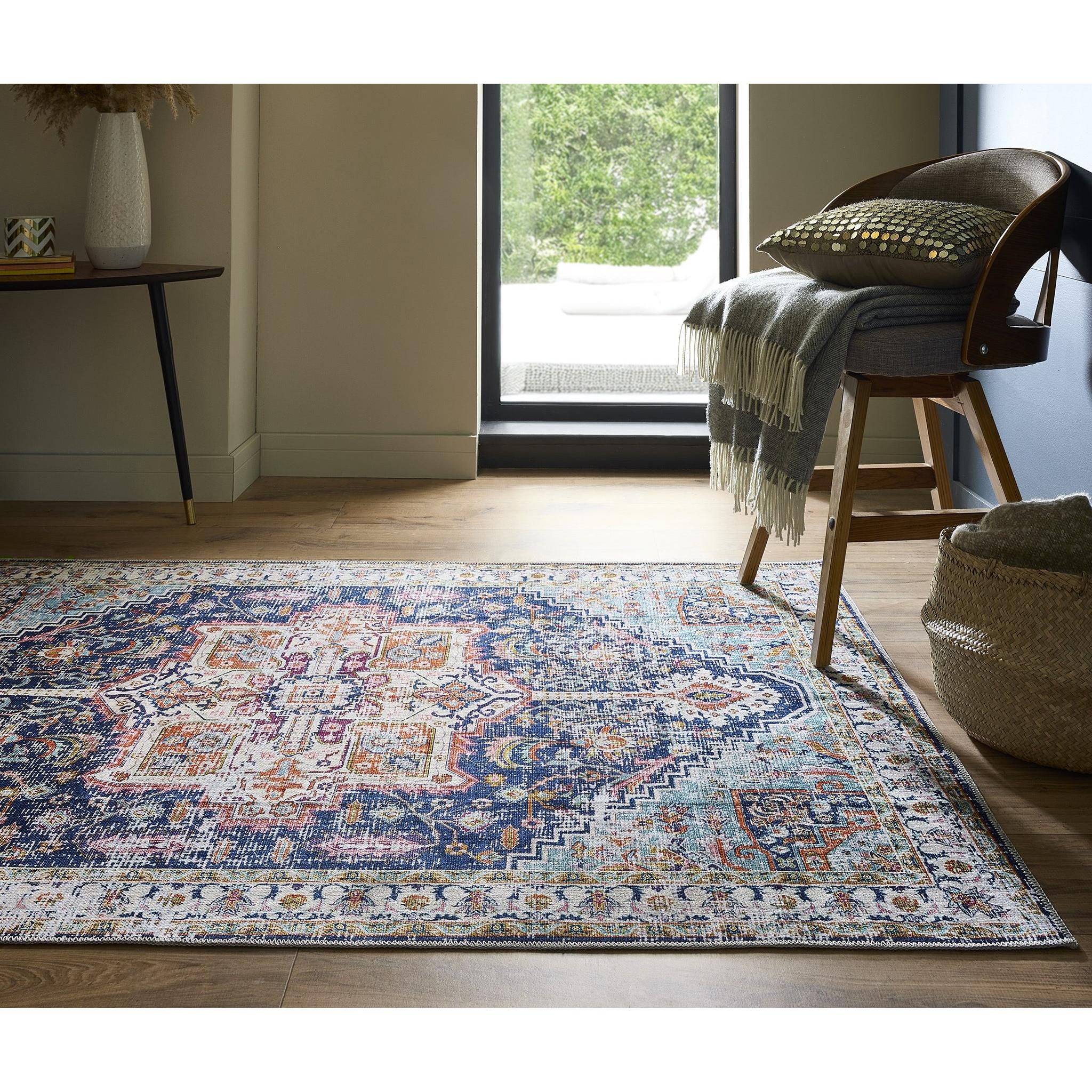 Origins Washable Granada Emerald Traditional Modern Rug in Blue Green Small 80x150 cm (2'6"x5')