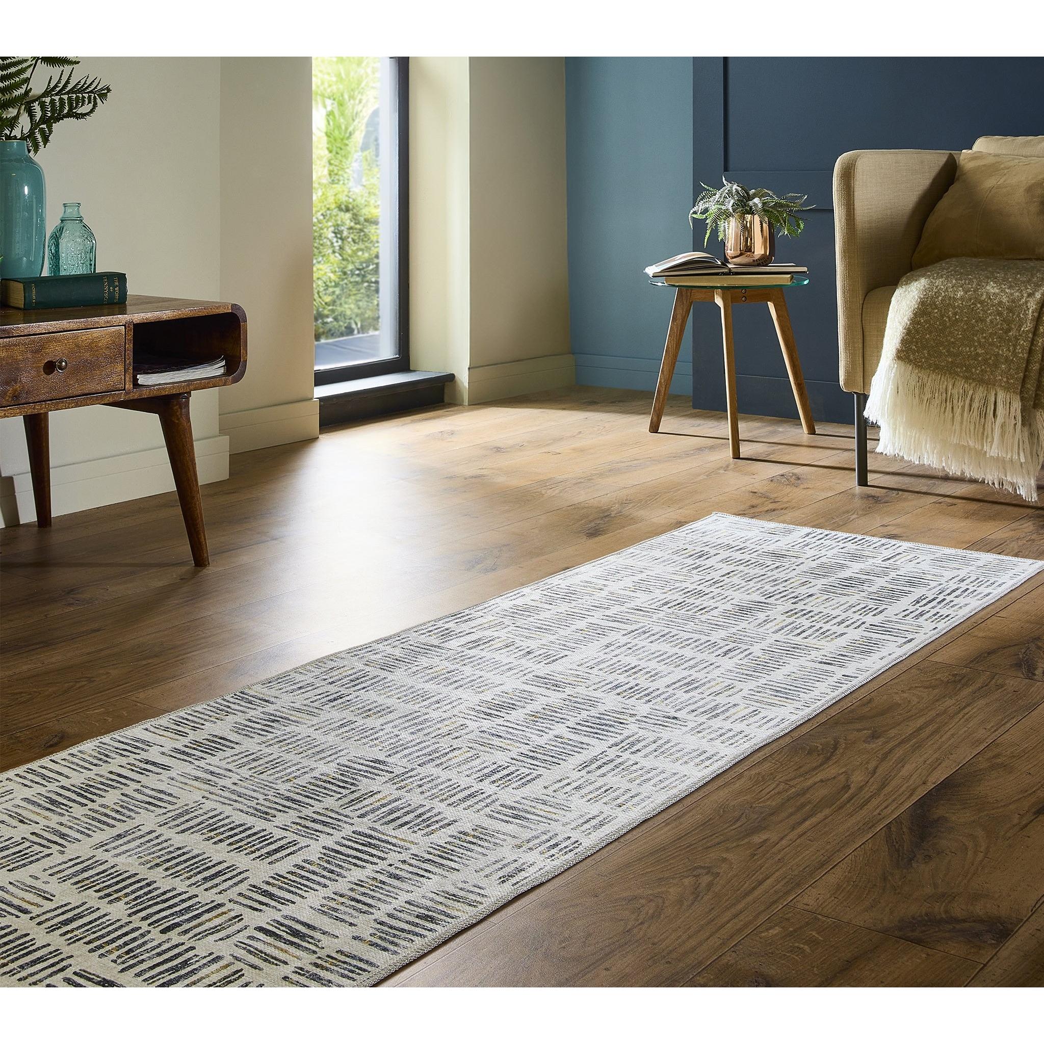Origins Washable Veona Modern Rug in Light Grey Green Runner 67x200 cm (2'2"x6'7")