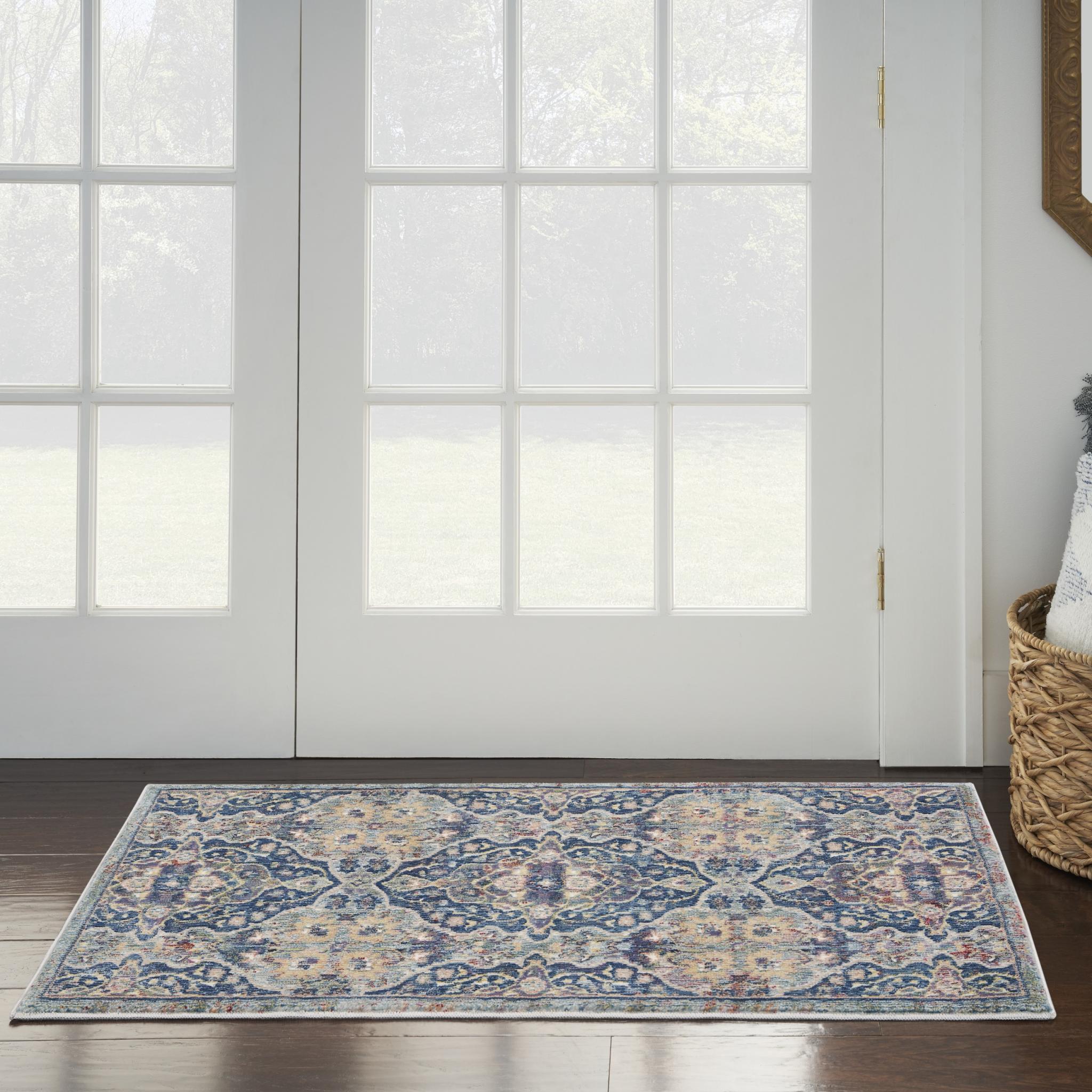 Nourison Ankara Vintage Traditional ANR16 Rug Runner Round in Navy Blue Multi 61x122 cm (2'x4')