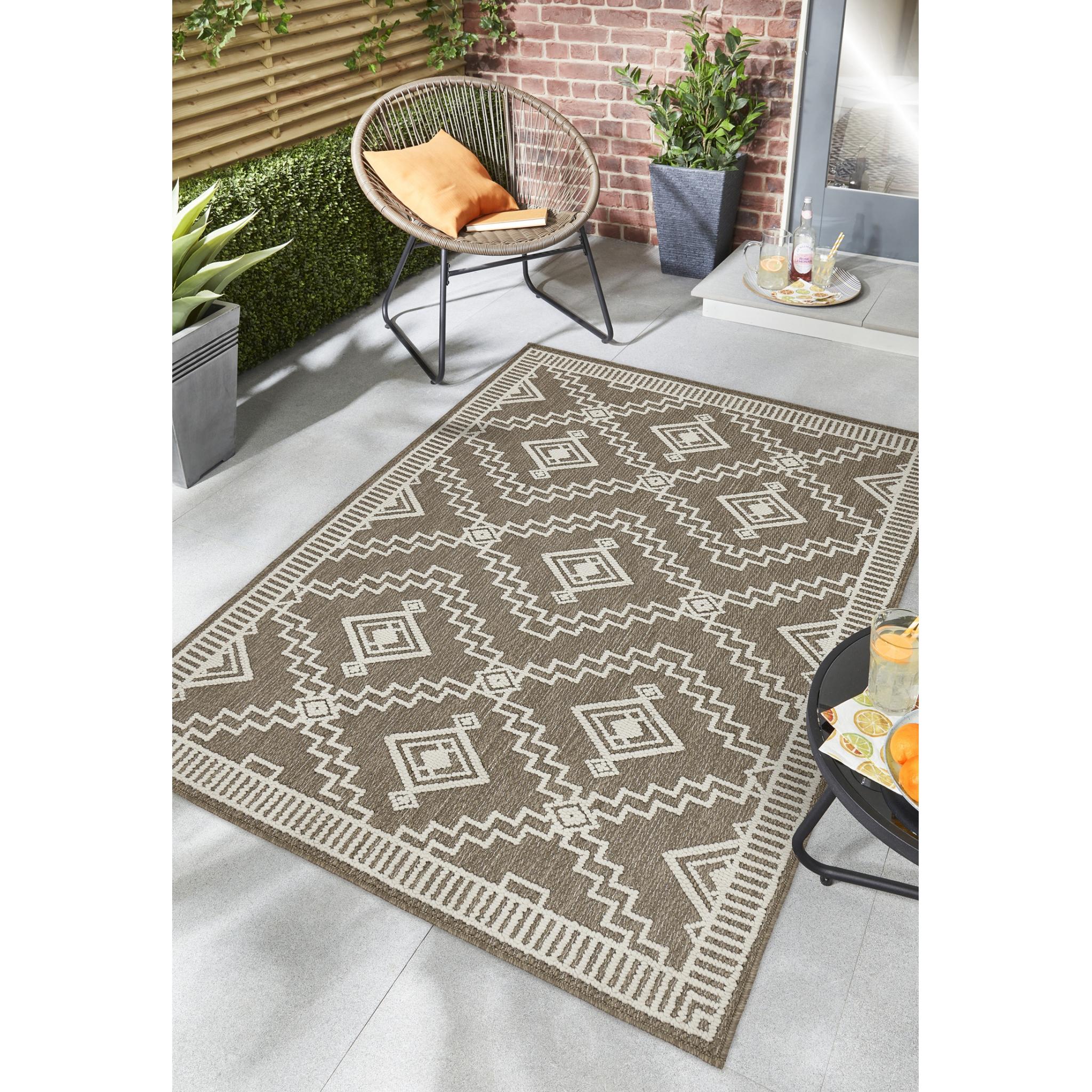 Atlas Diamond Flat Weave Outdoor Indoor Rug in Coffee Brown Large 160x230 cm (5'3"x7'7")