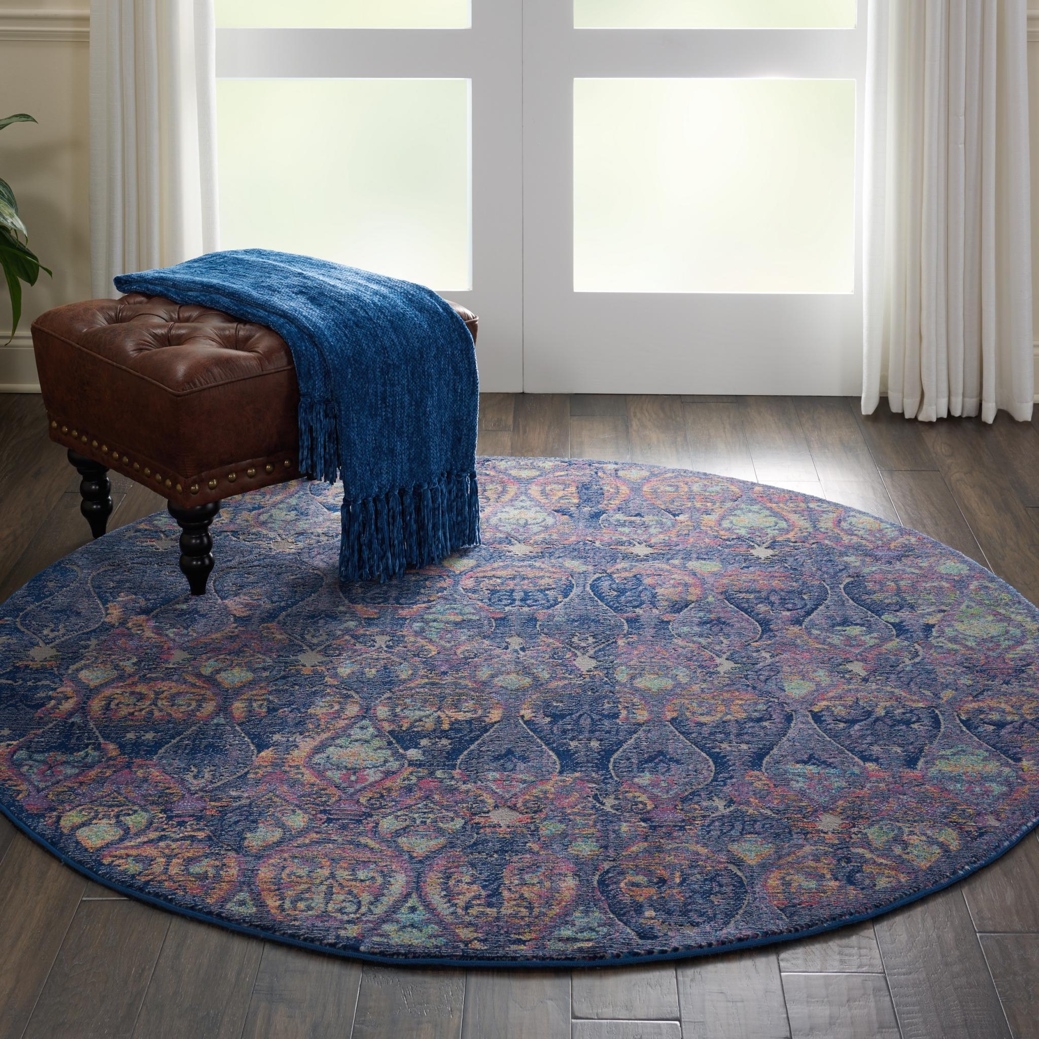 Nourison Ankara Vintage Antique Traditional ANR08 Rug Runner Round in Navy Multi 183x183 cm (6'x6') Round