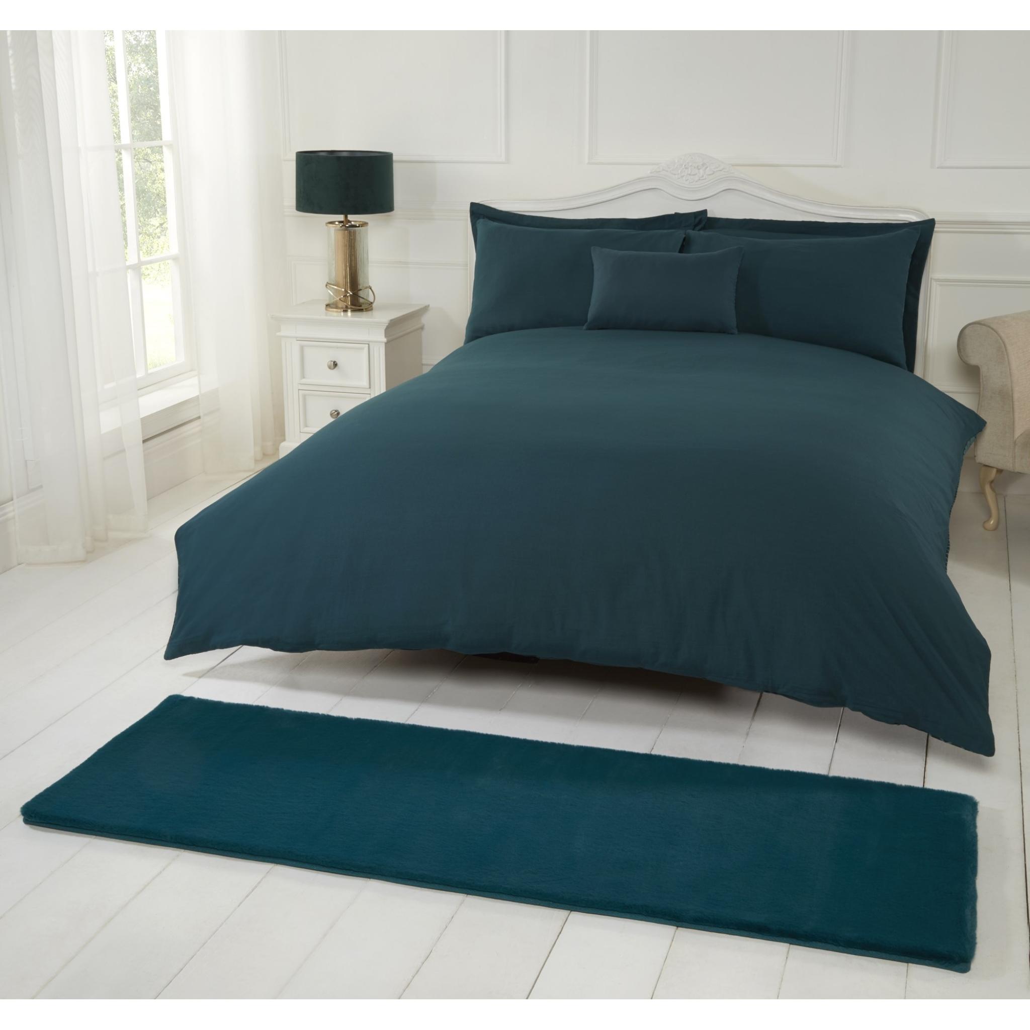 Luxe Faux Fur Plain Super Soft Shaggy Rug in Teal Runner 60x180 cm (2'x5'11")