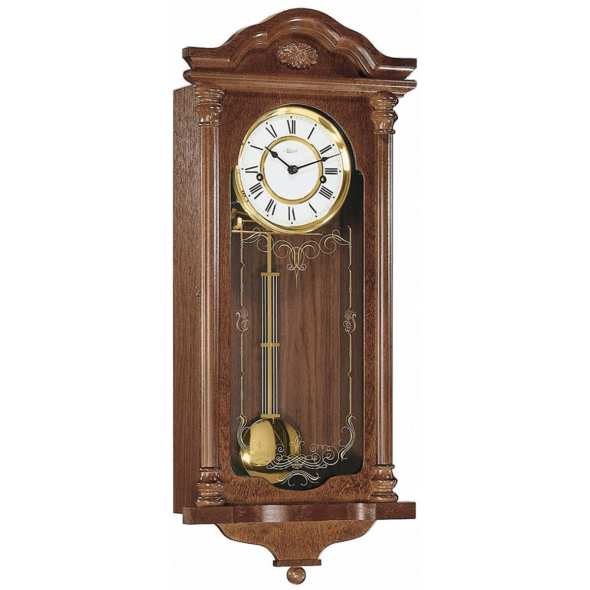 Hermle Fulham Pendulum Mechanical Wall Clock - Walnut - 1/2 Hour Strike
