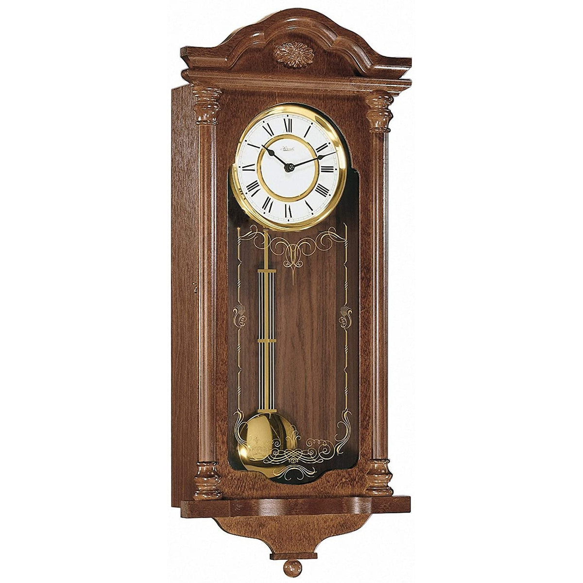 Hermle Fulham Quartz Pendulum Wall Clock - Walnut - Multiple Chimes