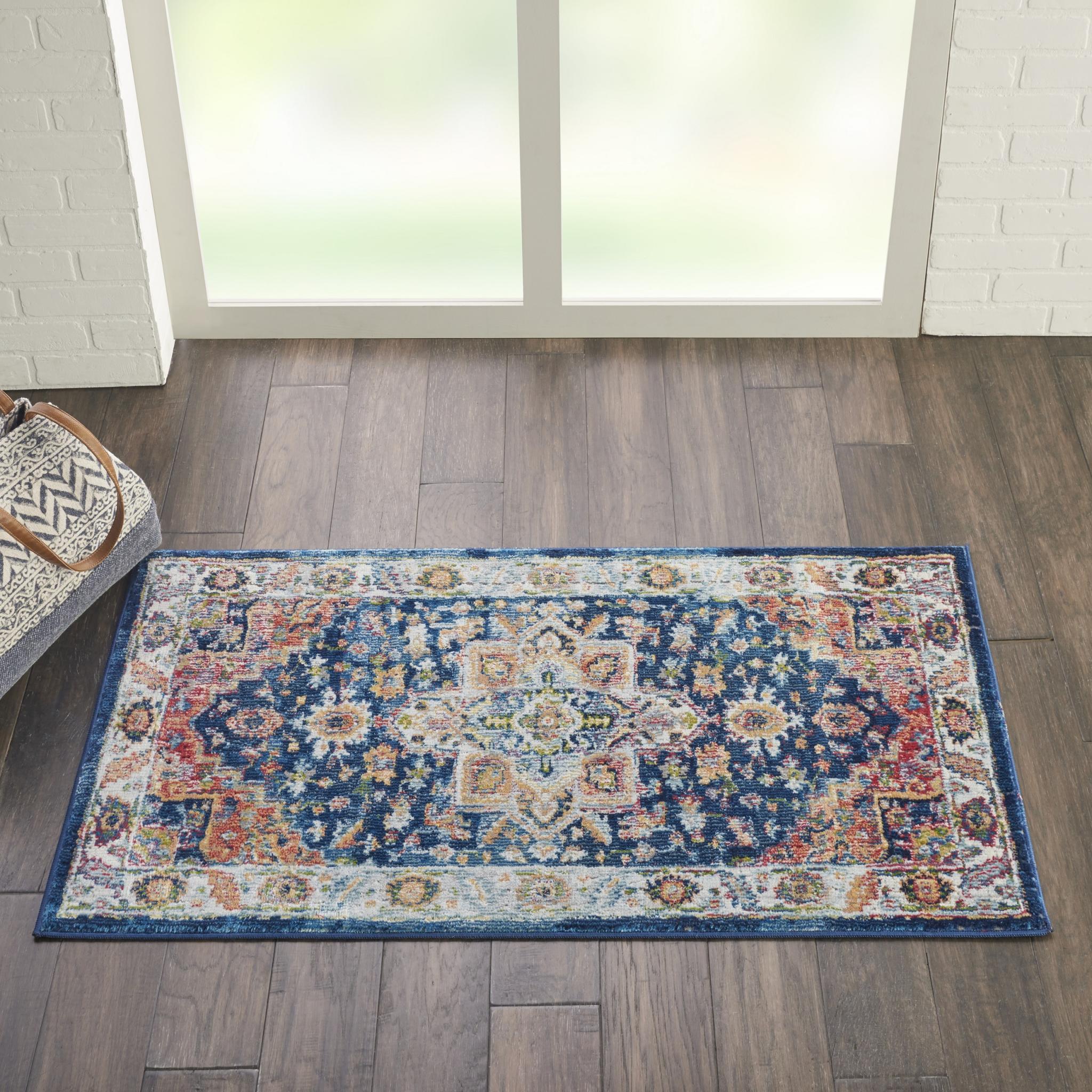 Nourison Ankara Vintage Antique Traditional ANR11 Rug Runner Round in Blue Multi Colour 61x122 cm (2'x4')