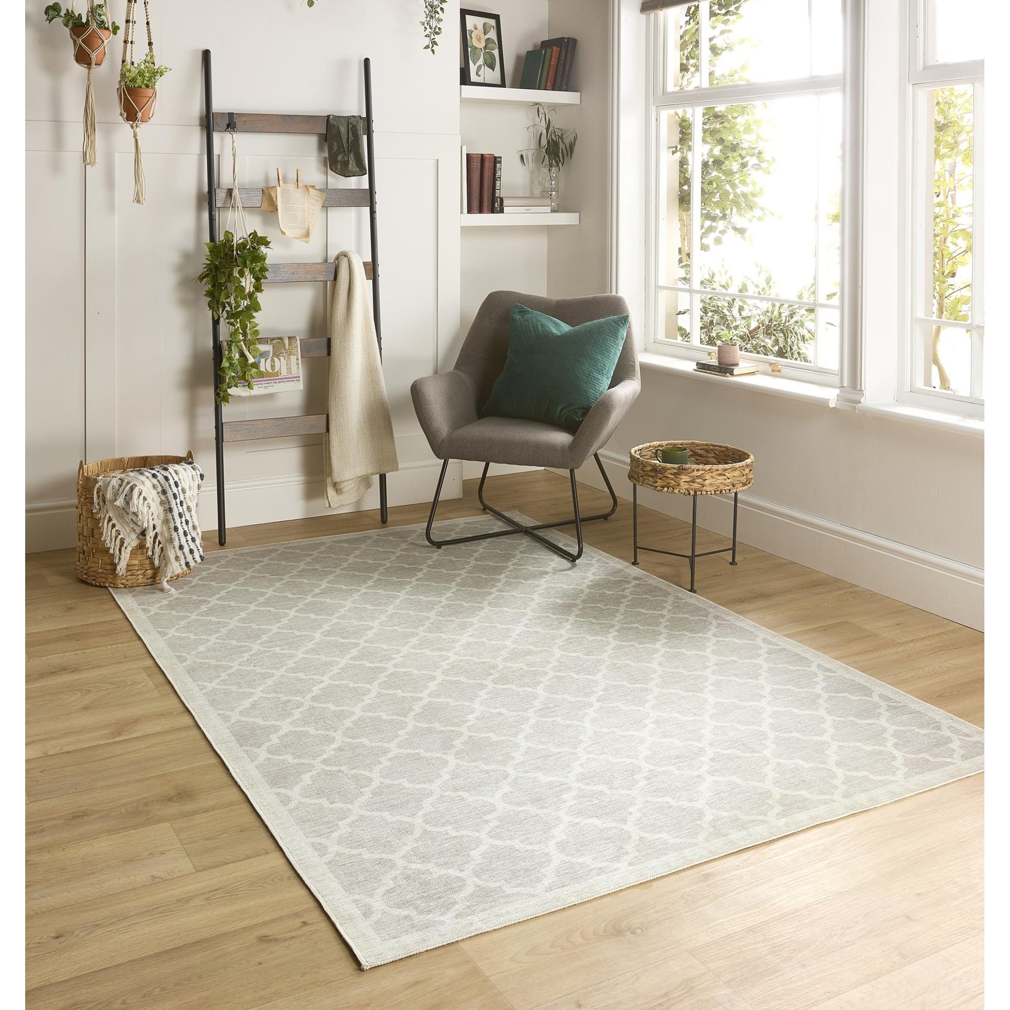 Origins Washable Château Trellis Moroccan Soft Chenille Bohomian Rug in Natural Small 80x150 cm (2'6"x5')