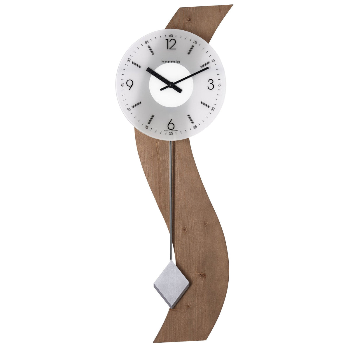 Hermle Wooden Modern Swirl Pendulum Wall Clock in Oak