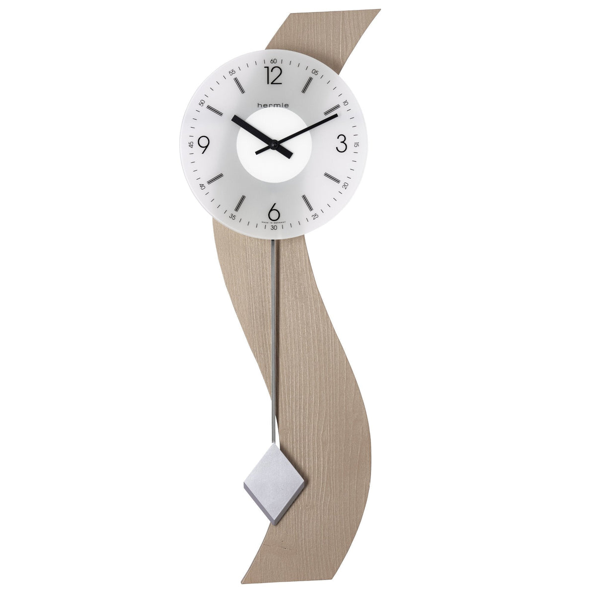 Hermle Wooden Modern Swirl Pendulum Wall Clock in Grey