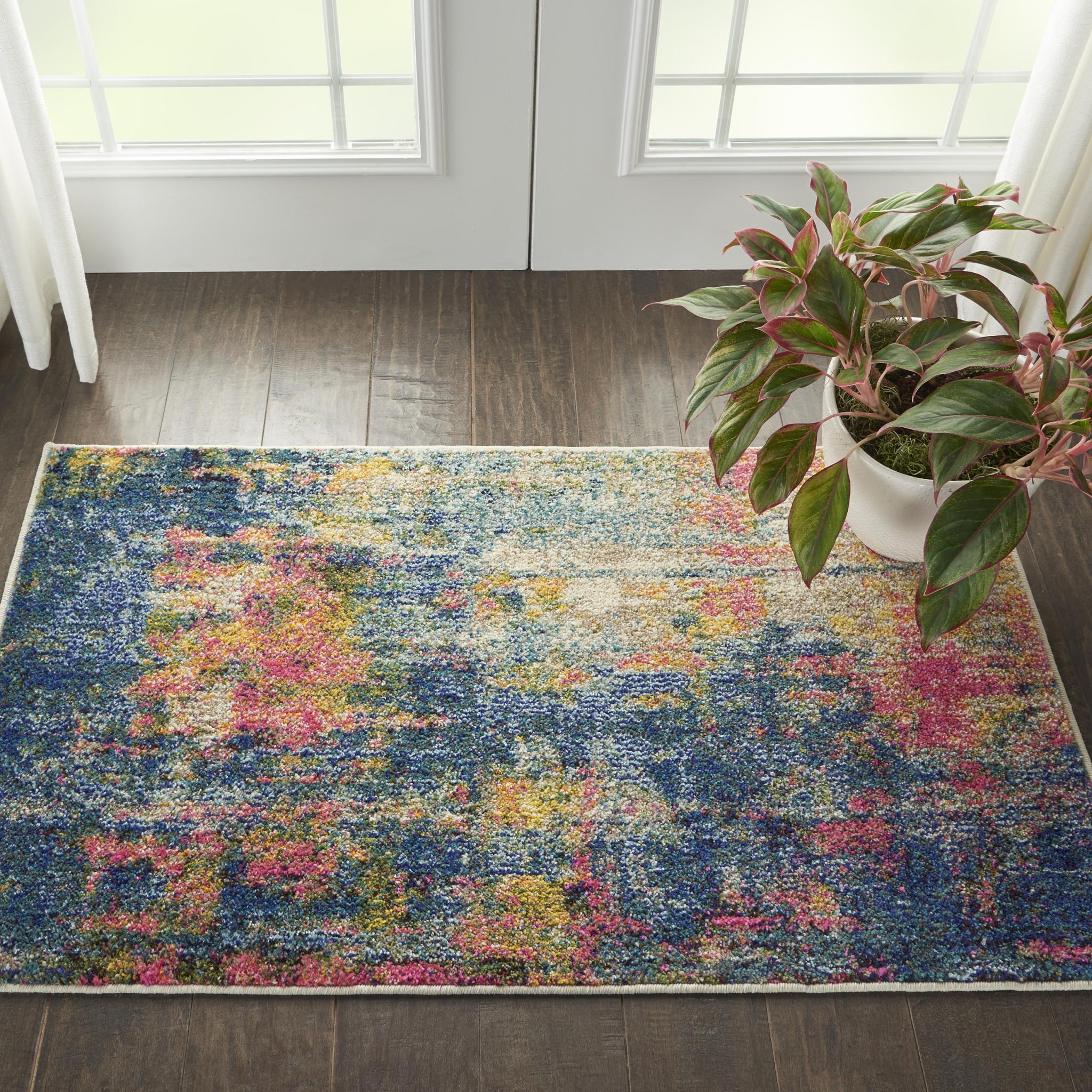 Celestial CES09 Modern Abstract Pictorial Blue Yellow Rug by Nourison Small 66x114 cm (2'2"x3'9")
